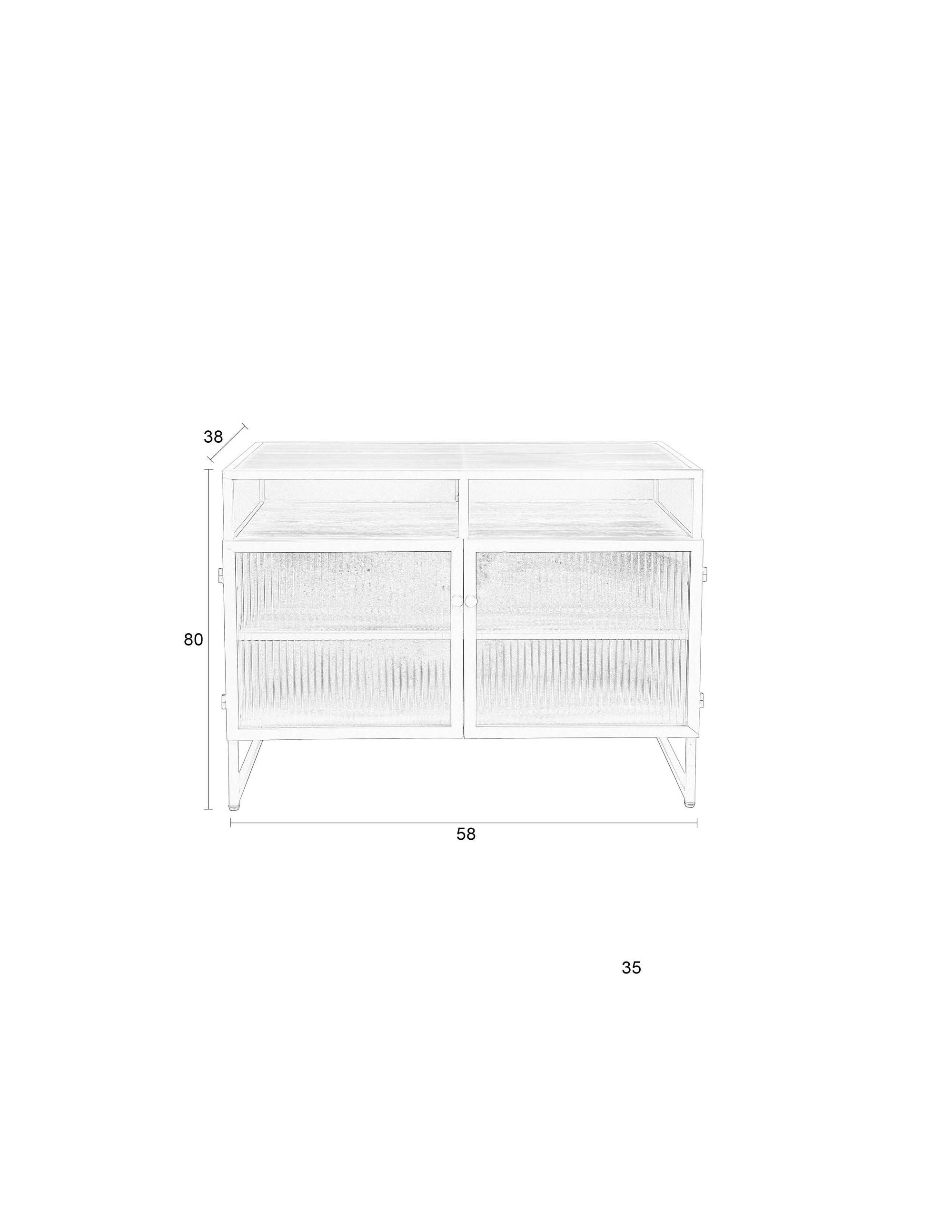 Herbe Green Wood & Ribbed Glass Low Sideboard