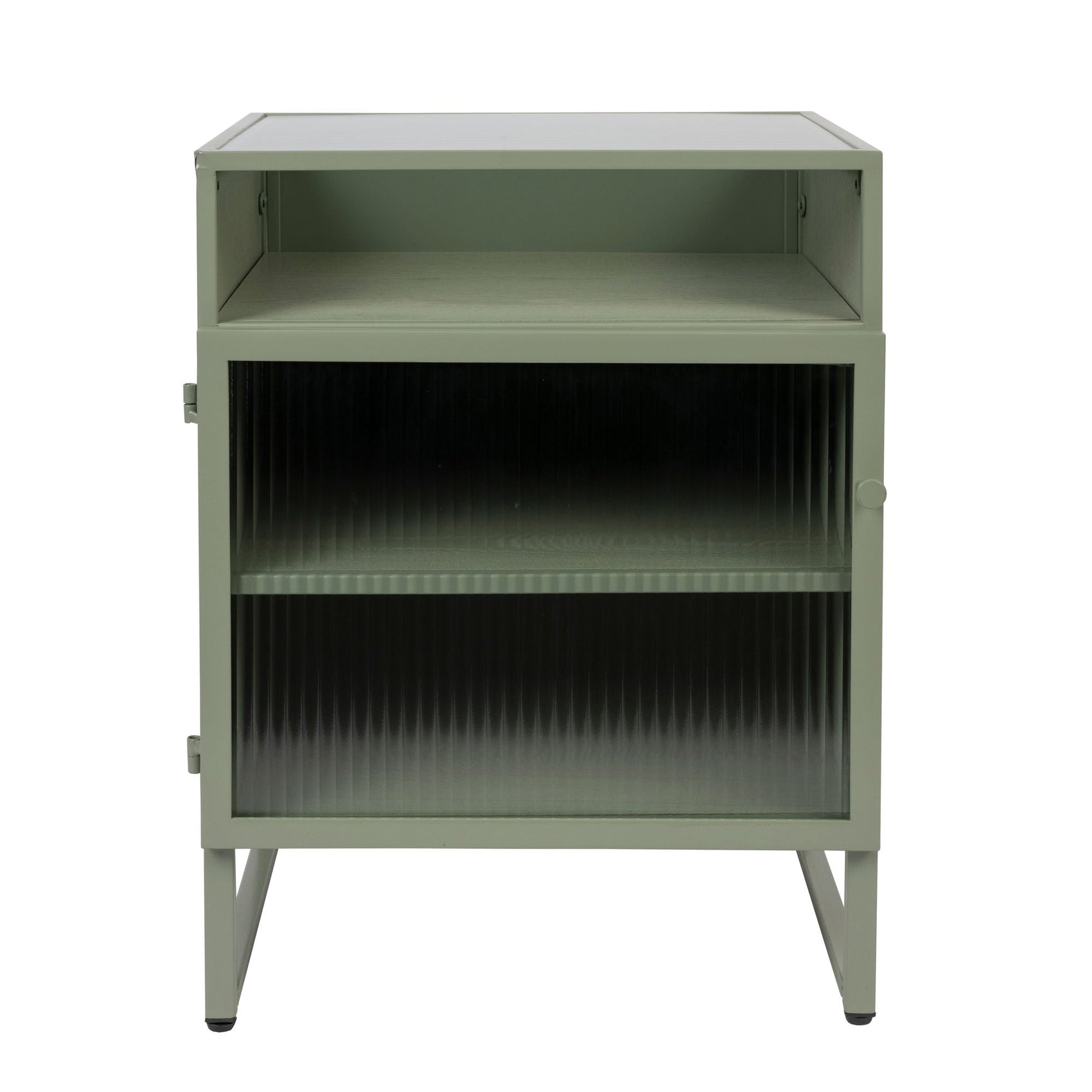 Herbe Green Wood & Ribbed Glass Bedside Table