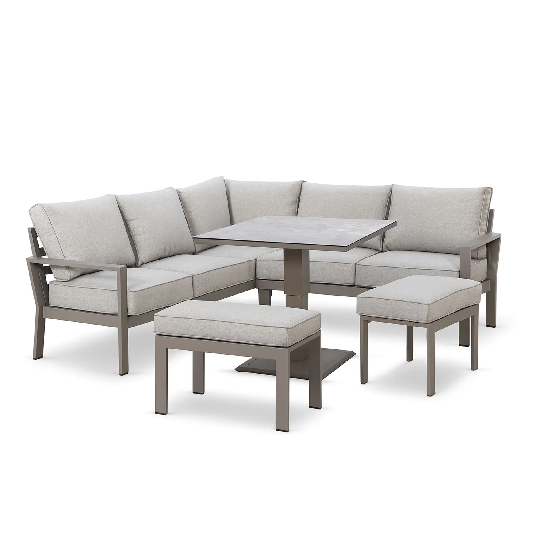 Montreal Small Corner Dining Set with Square Rising Table - Cool Linen
