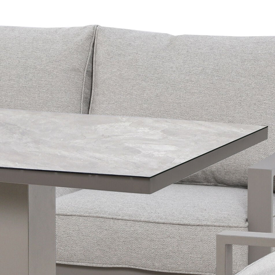 Montreal Small Corner Dining Set with Square Rising Table - Cool Linen