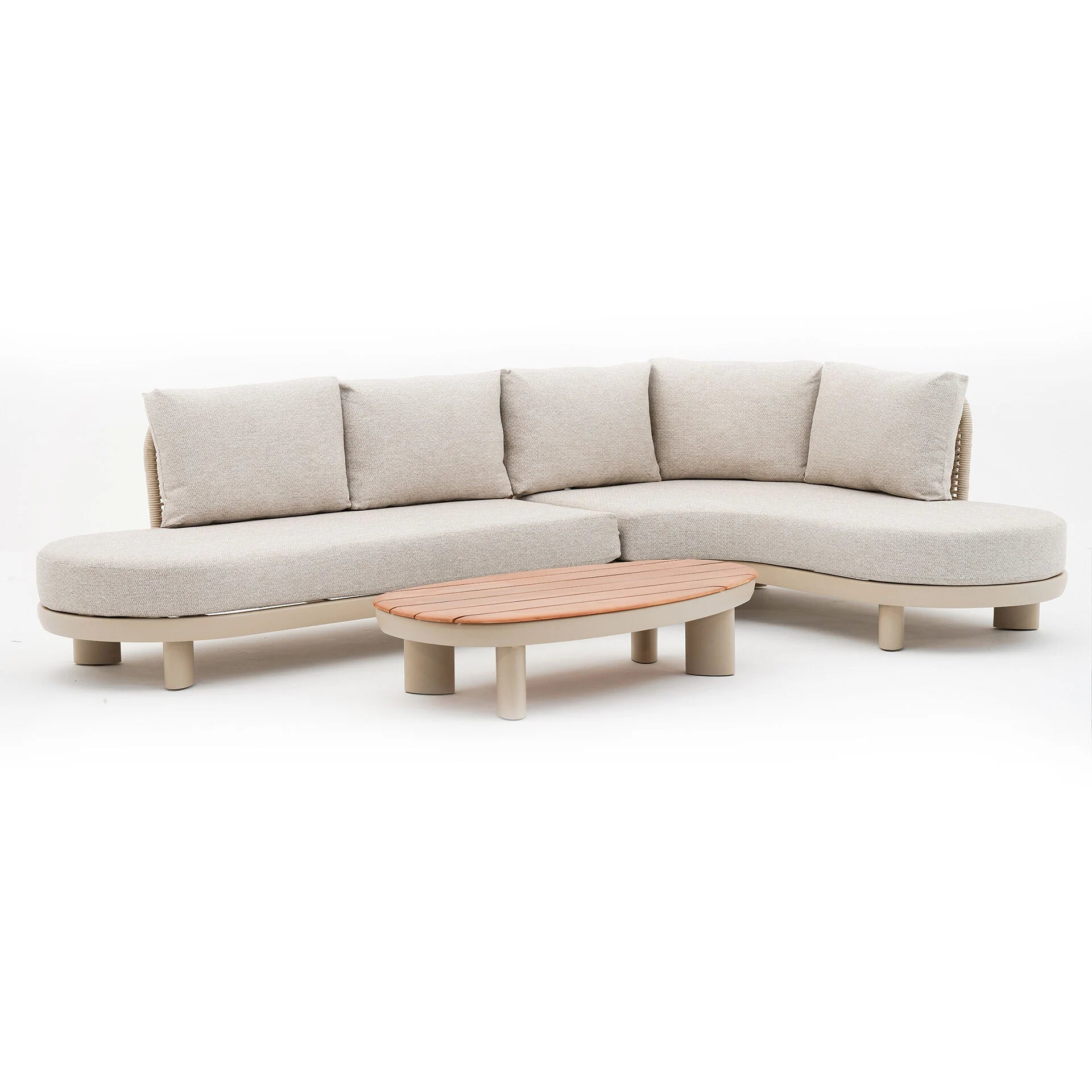 Sicily Curve Corner Sofa Set - Latte Frame- Latte Cushion