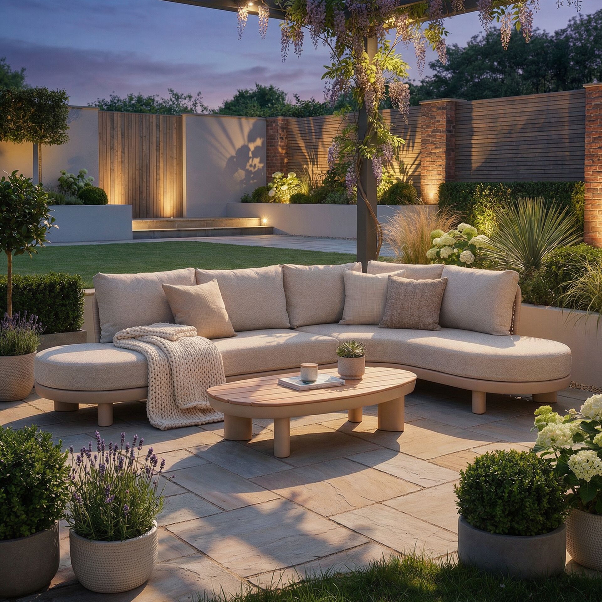 Sicily Curve Corner Sofa Set - Latte Frame- Latte Cushion