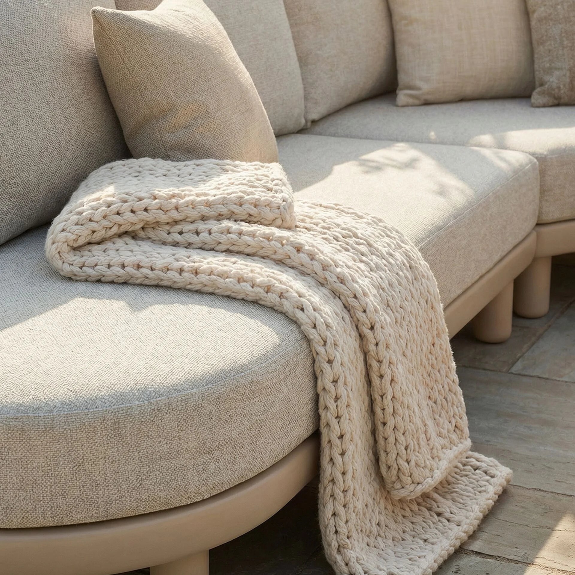 Sicily Curve Corner Sofa Set - Latte Frame- Latte Cushion