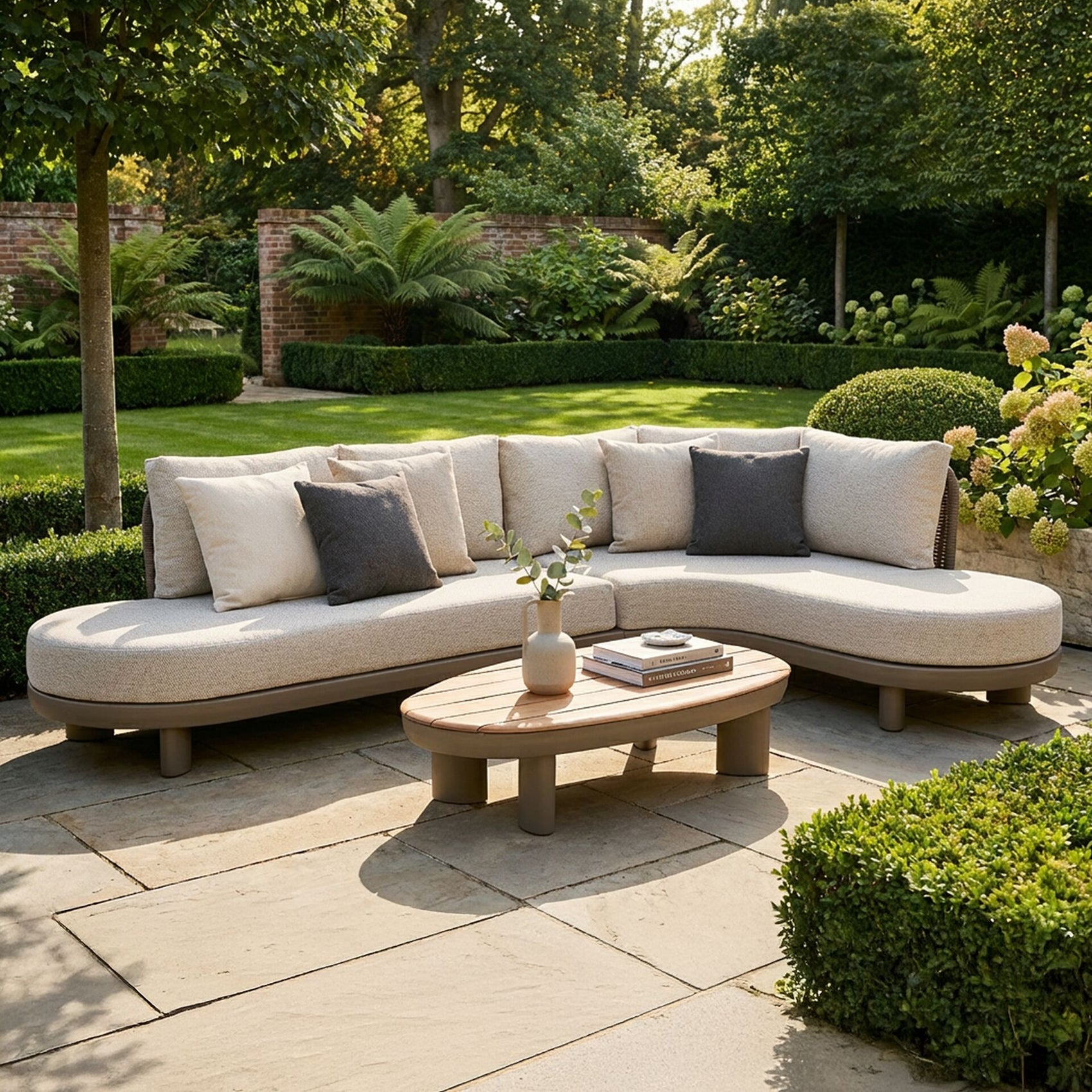 Sicily Curve Corner Sofa Set - Cafe Frame-Latte Cushion