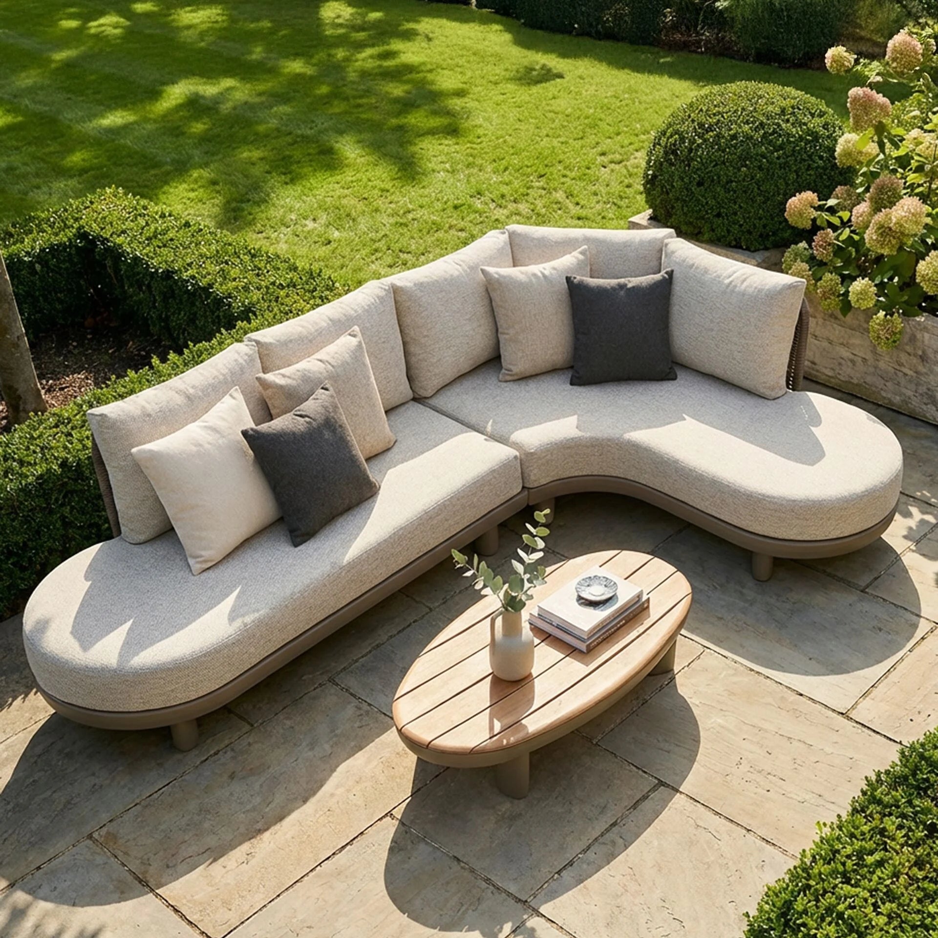 Sicily Curve Corner Sofa Set - Cafe Frame-Latte Cushion