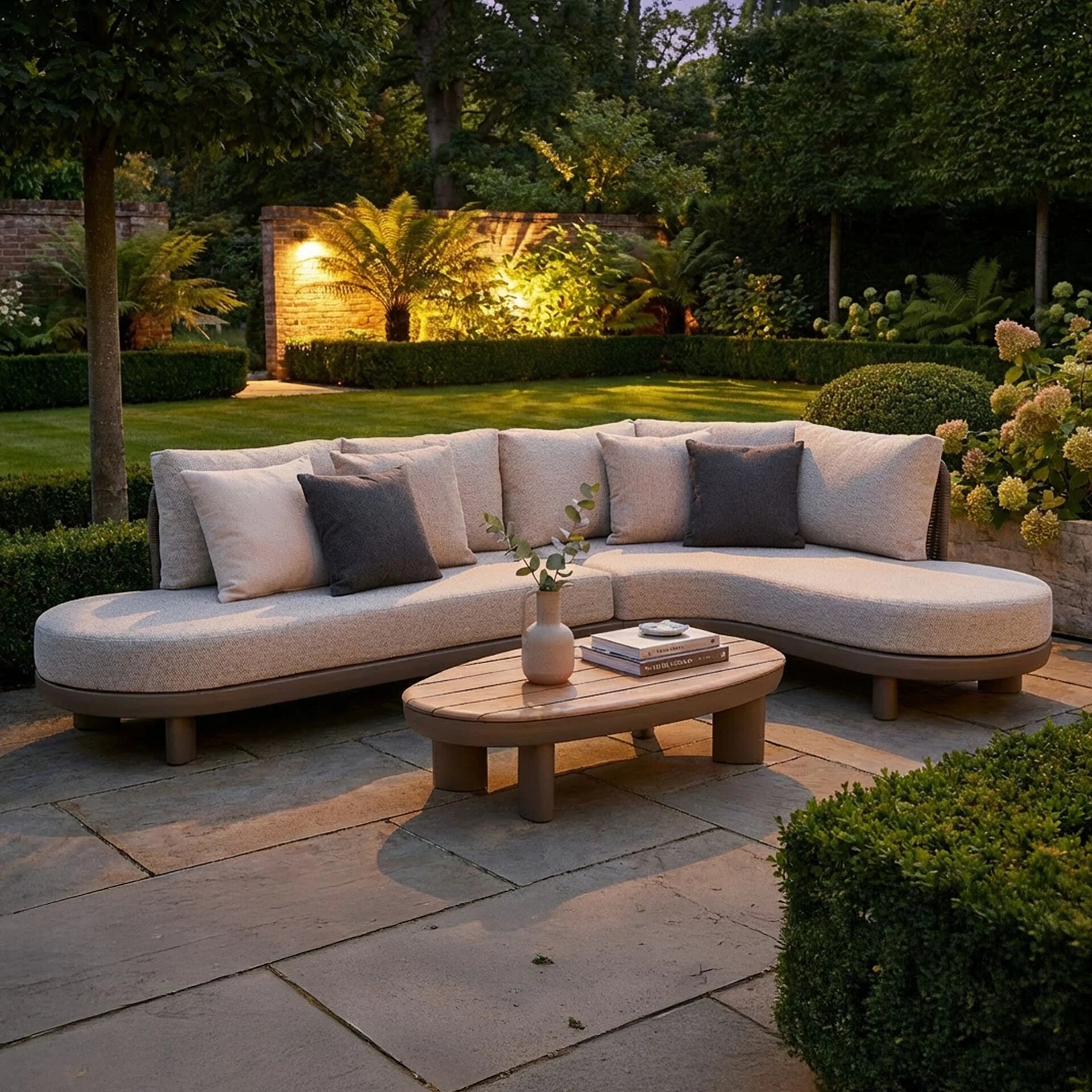 Sicily Curve Corner Sofa Set - Cafe Frame-Latte Cushion