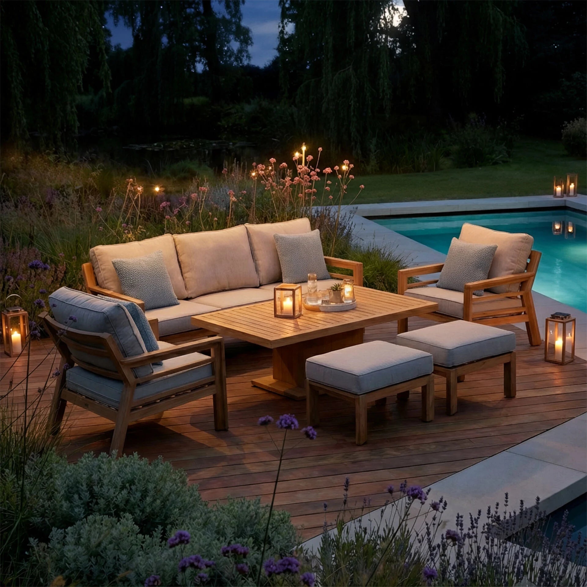 New York 3 Seater Sofa Set with Rising Table - Wood Effect