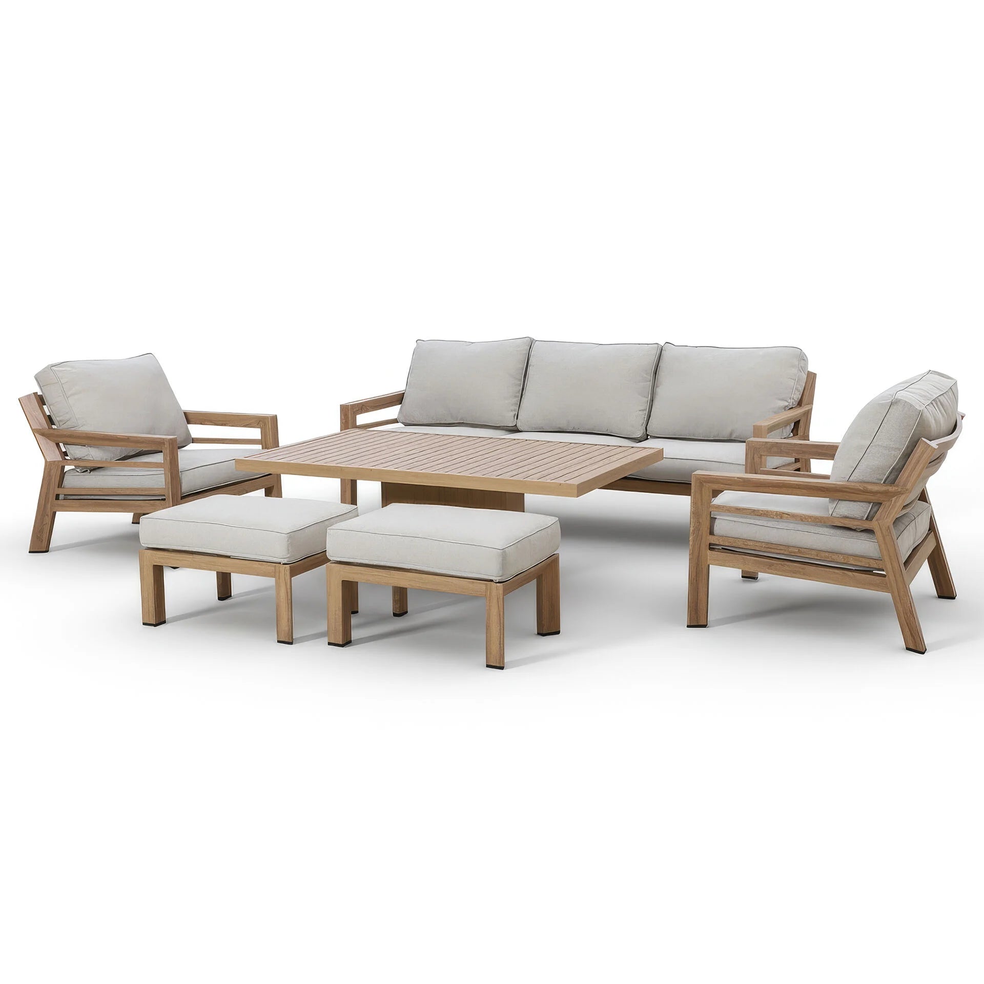 New York 3 Seater Sofa Set with Rising Table - Wood Effect