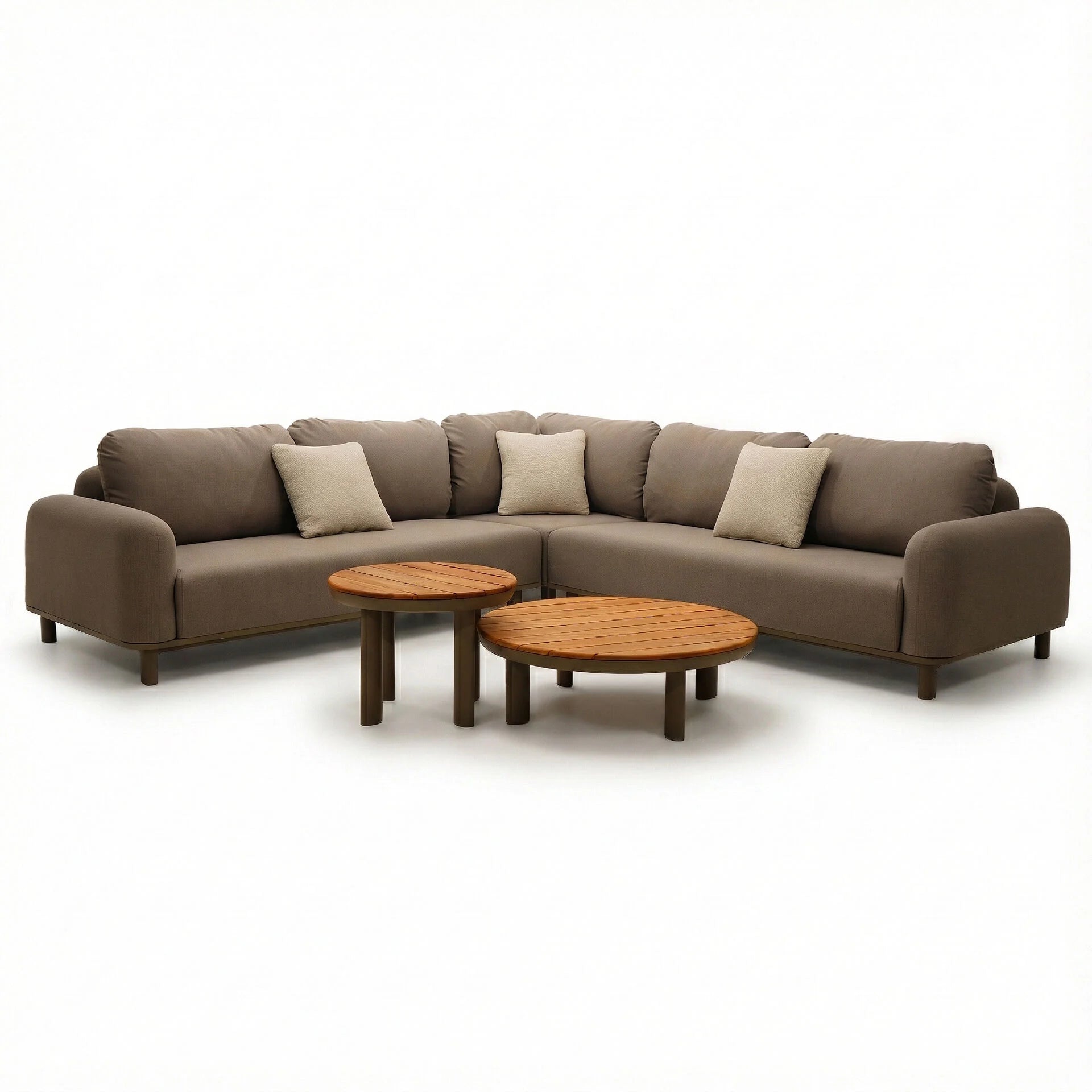 Sicily Corner Sofa Set with 2 x Round Coffee Table  - Café