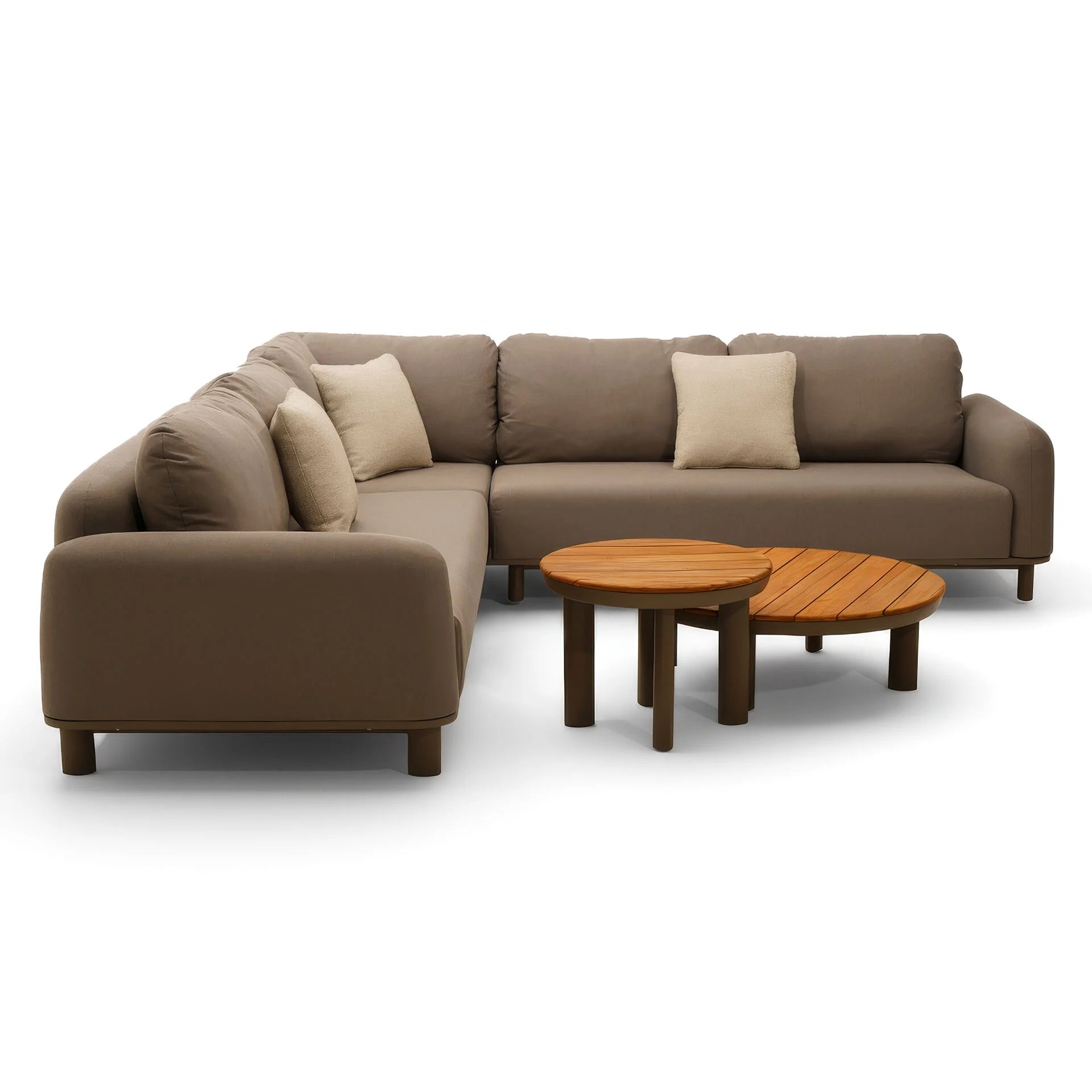 Sicily Corner Sofa Set with 2 x Round Coffee Table  - Café
