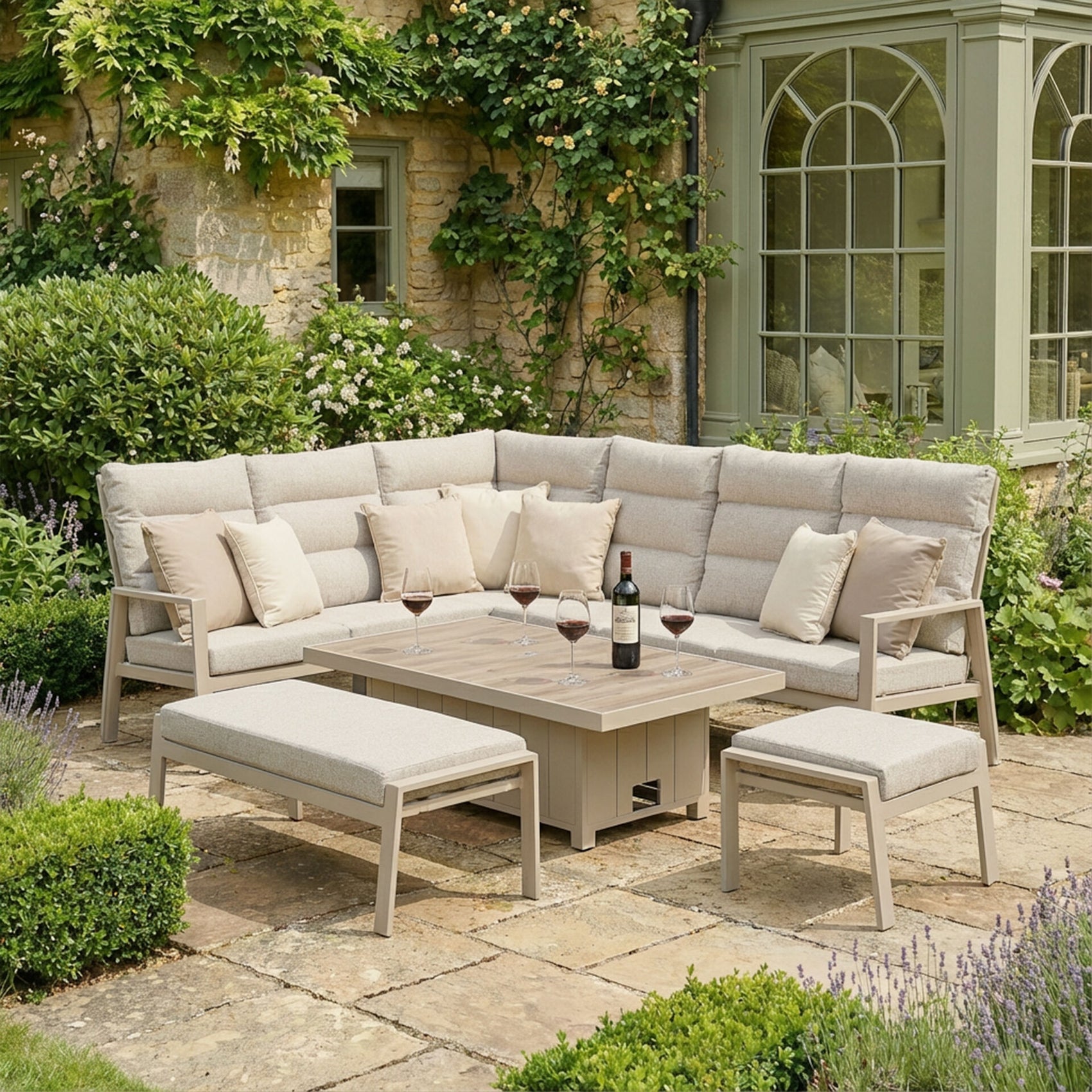 Valencia Reclining Corner Dining Set with Rising Table - Latte