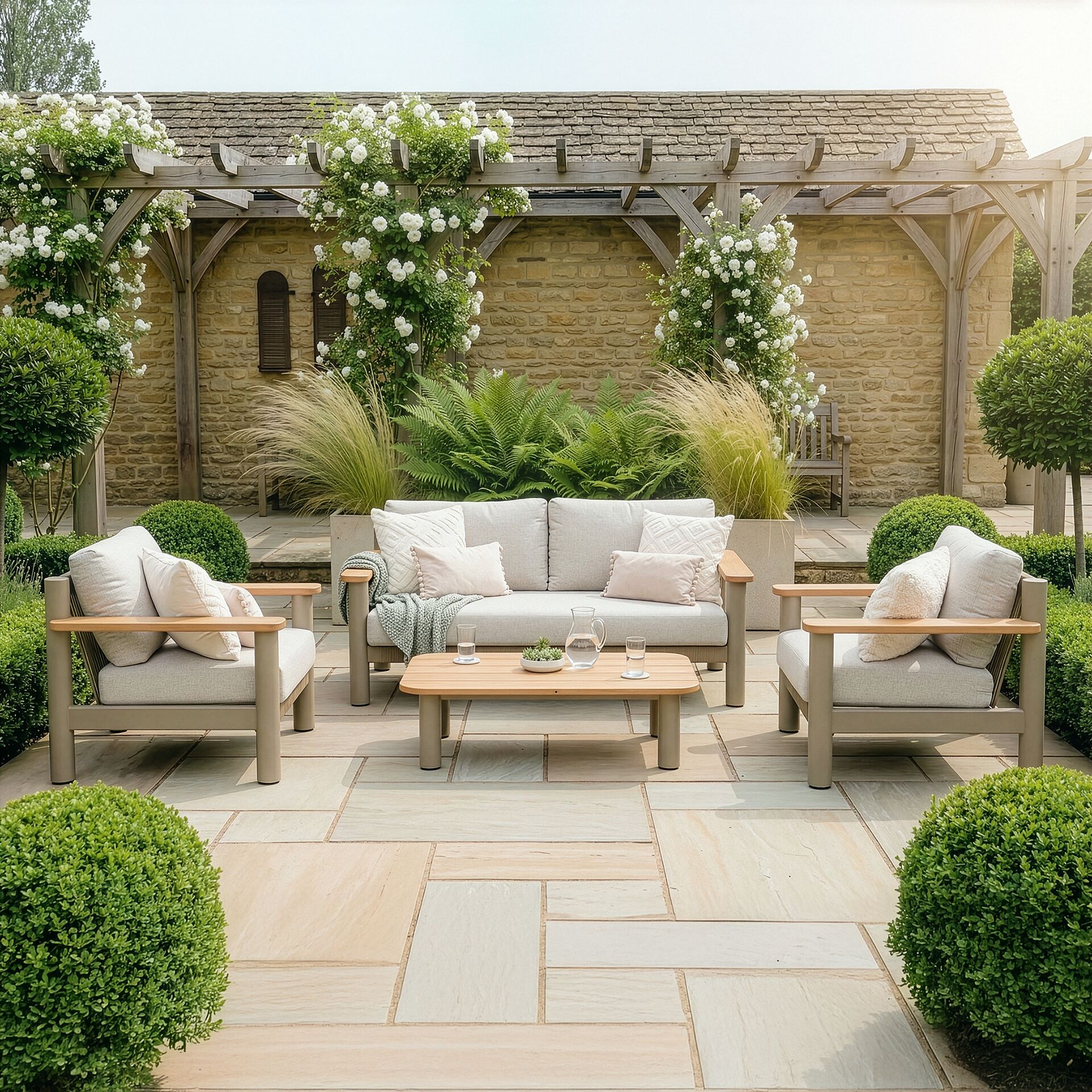 Sicily Sofa Set With 2 x 2 Seat Sofas - Café Frame-Latte Cushions