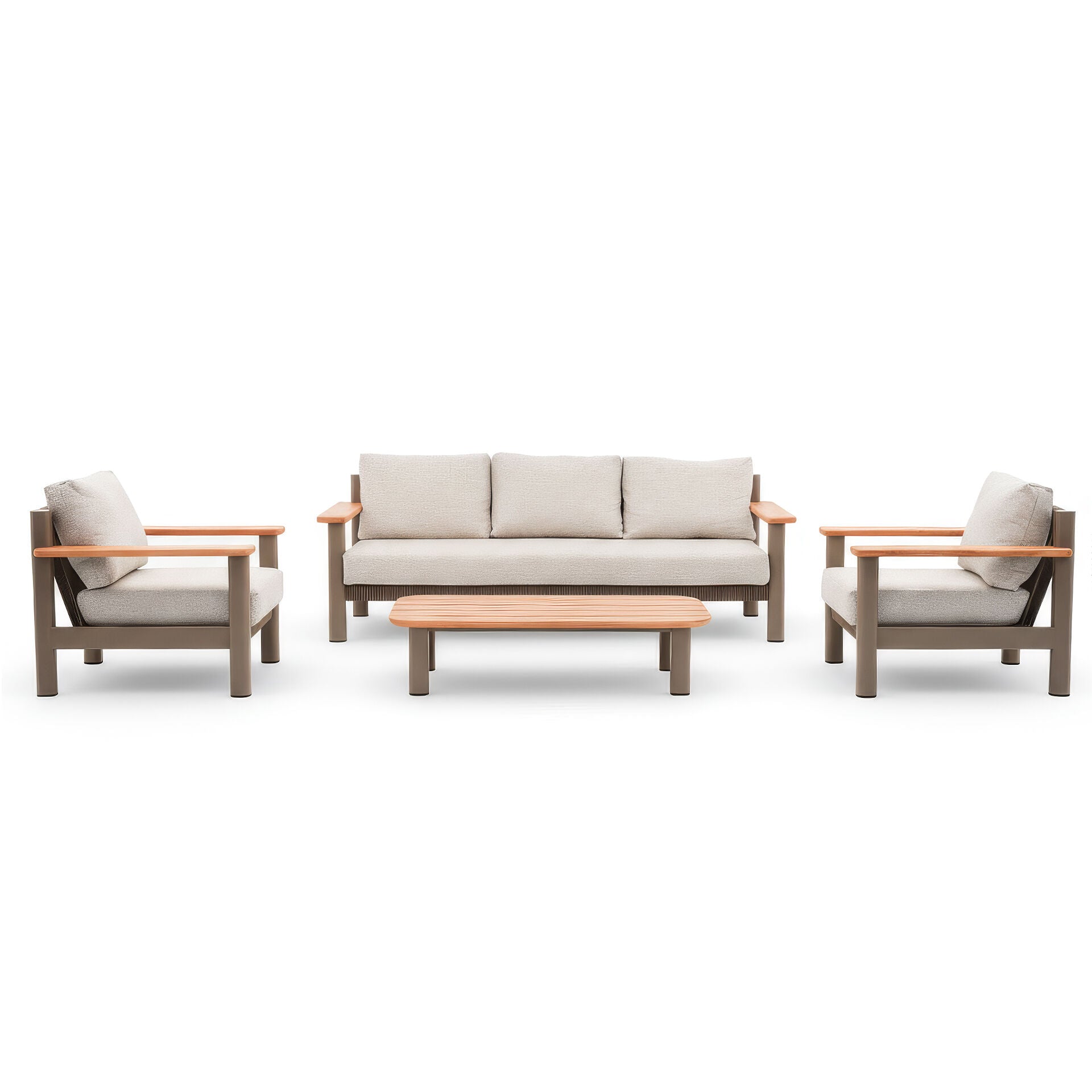 Sicily 3 Seater Sofa & Armchairs Set - Café Frame-Latte Cushions