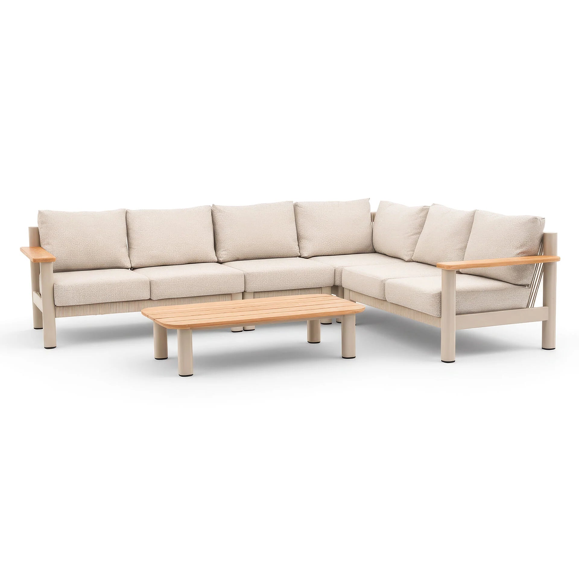 Sicily Large Corner Sofa Set - Latte Frame-Latte Cushions