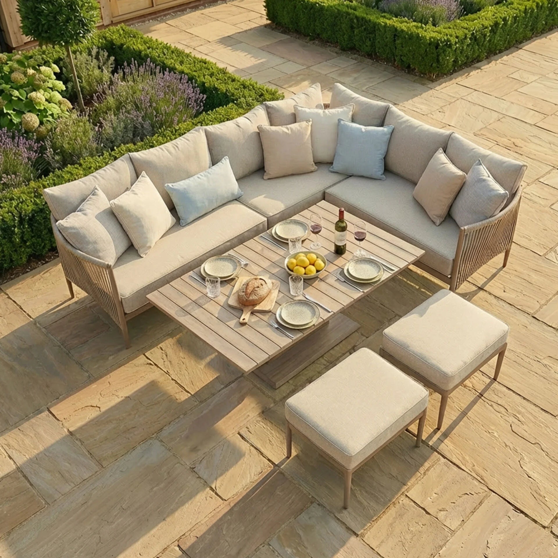 Havana Large Corner Dining Set with Rectangular Rising Table - Natural Linen