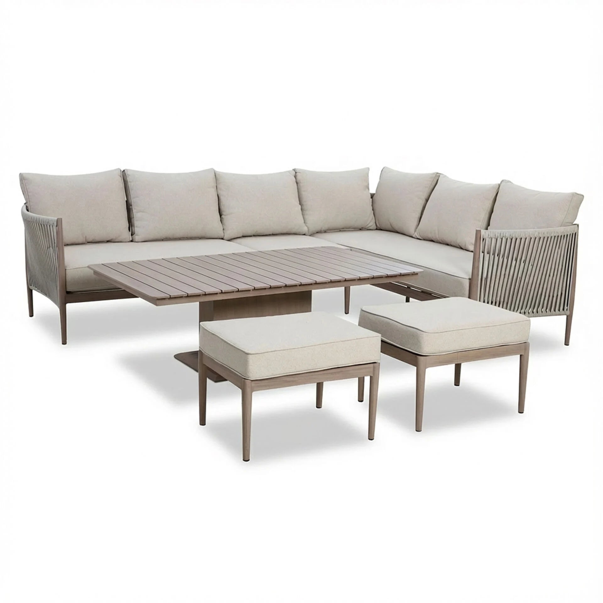 Havana Large Corner Dining Set with Rectangular Rising Table - Natural Linen