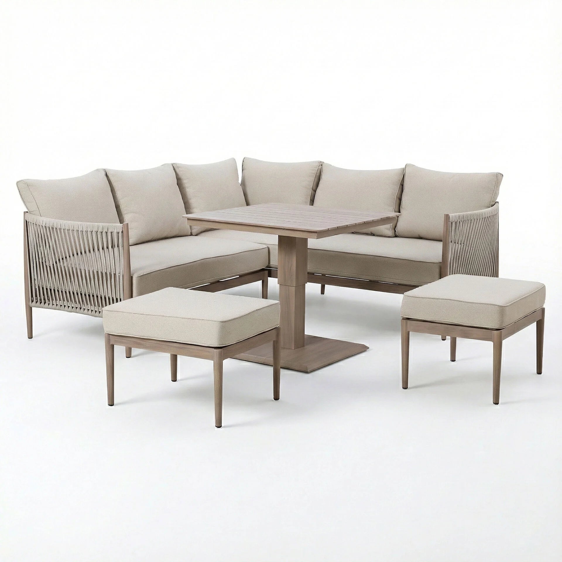 Havana Small Corner Dining Set with Square Rising Table - Natural Linen