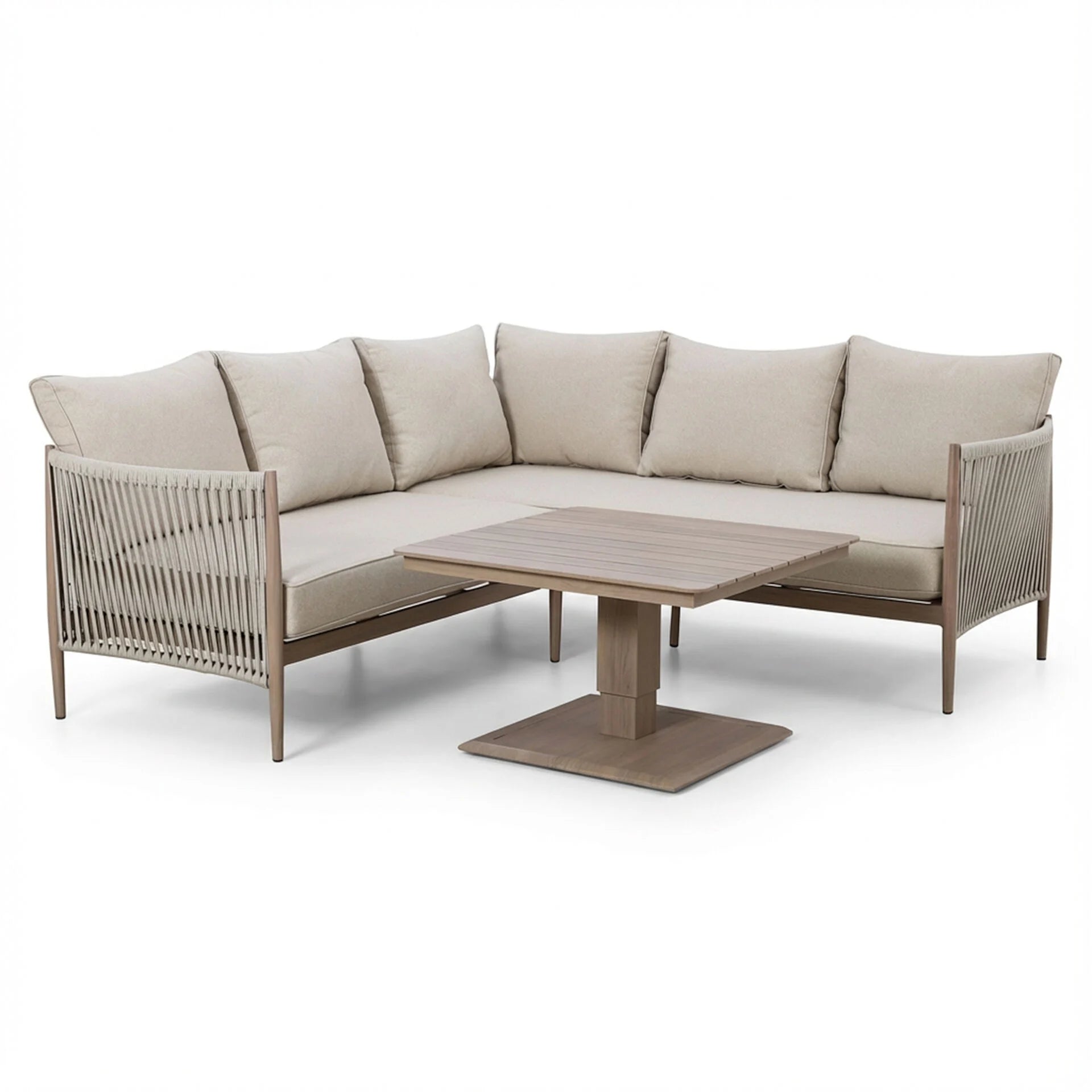 Havana Small Corner Dining Set with Square Rising Table - Natural Linen