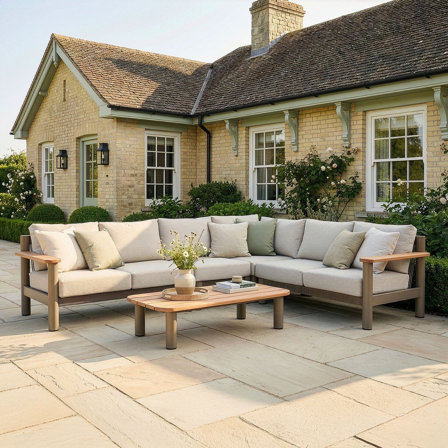 Sicily Large Corner Sofa Set - Café Frame-Latte Cushions