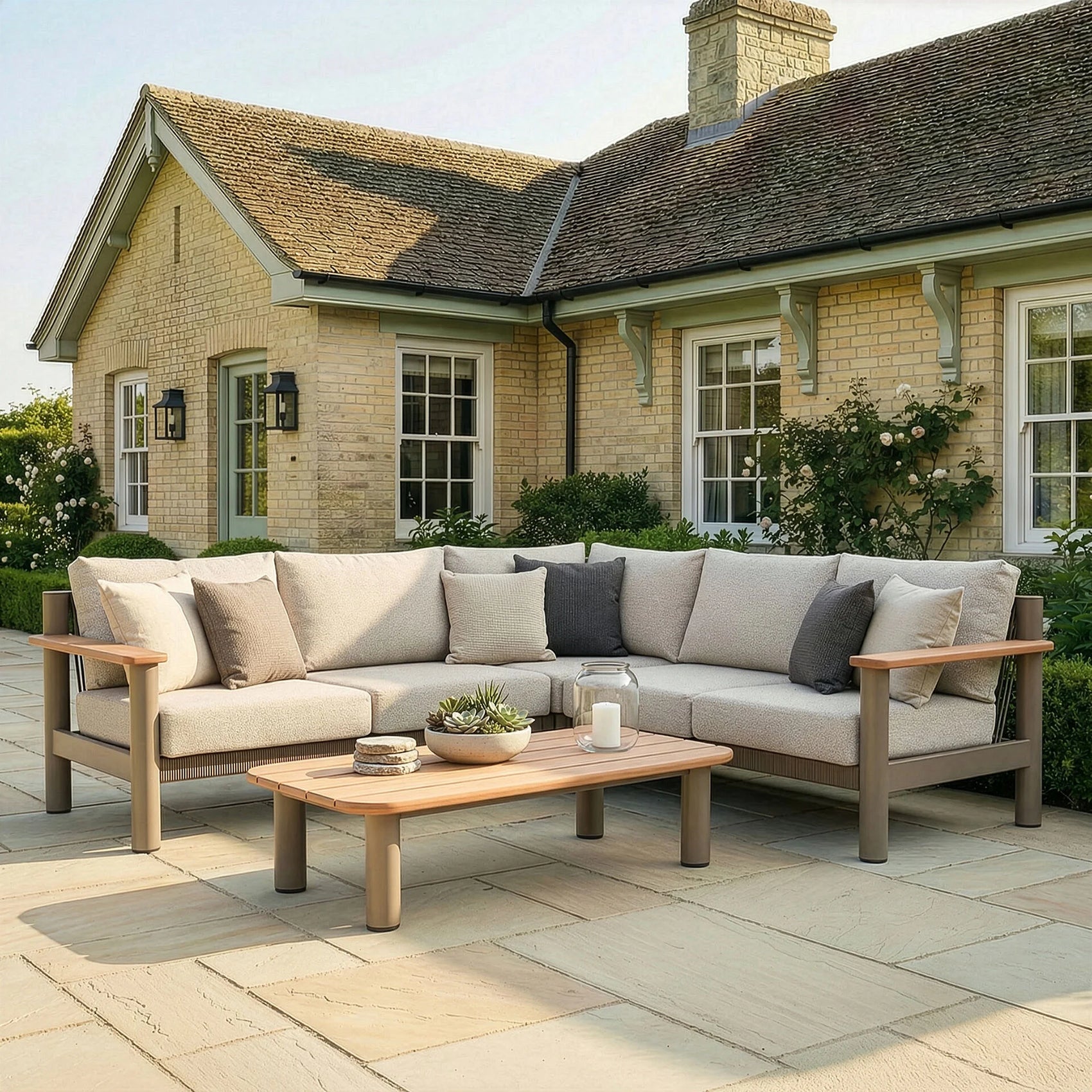 Sicily Corner Sofa Set - Café Frame-Latte Cushions