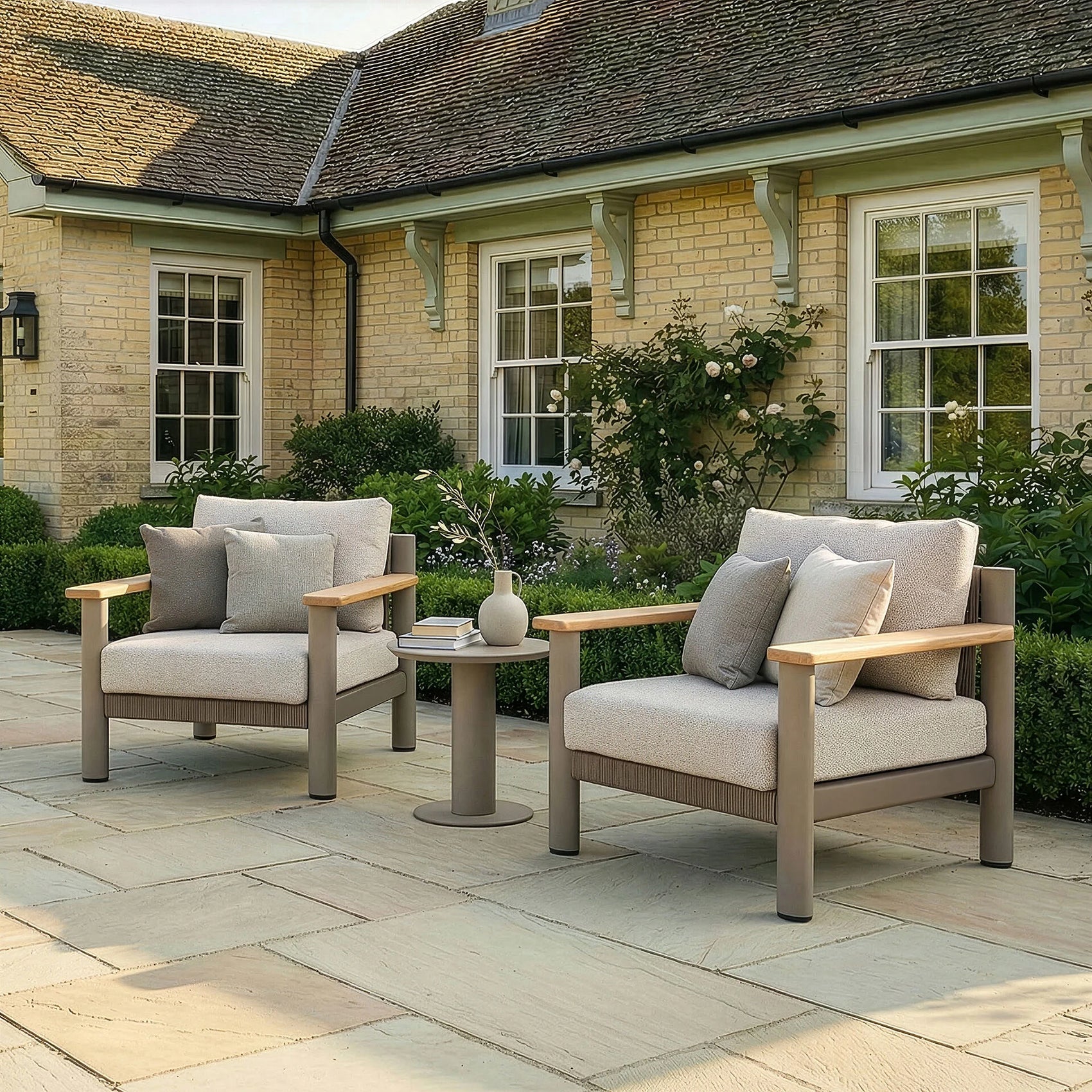 Sicily 2 Seater Lounge Set - Cafe Frame-Latte Cushion