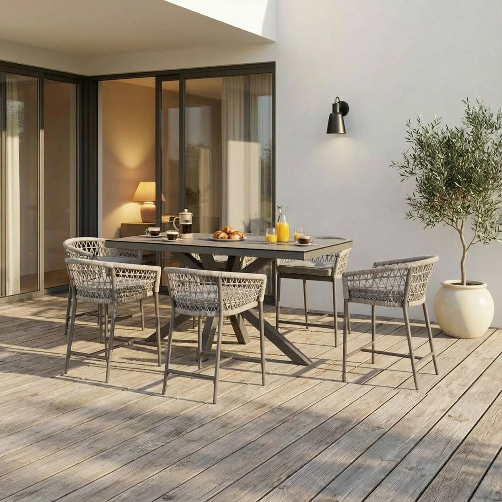 Monaco 6 Seater Low Bar Table - Cool Linen