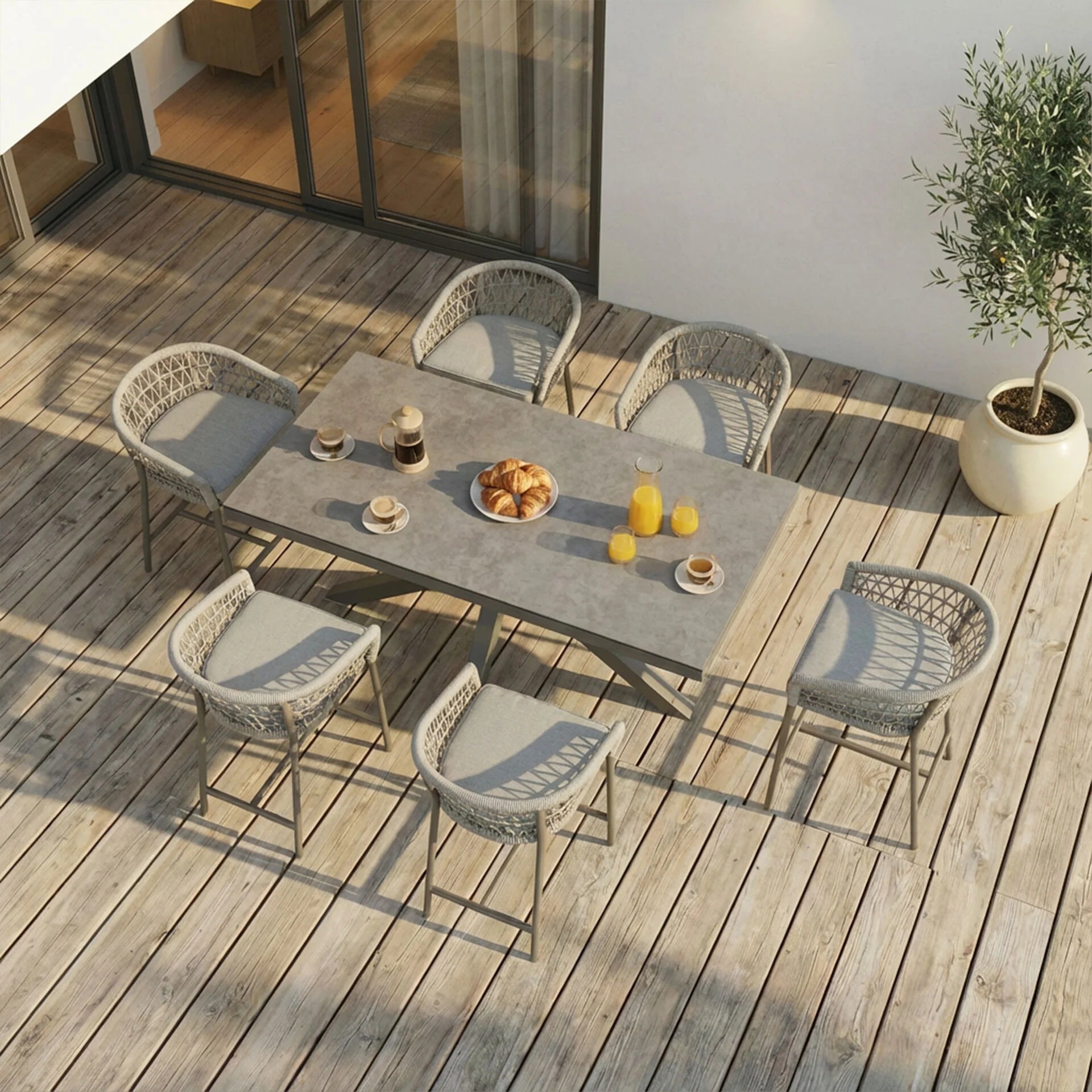 Monaco 6 Seater Low Bar Table - Cool Linen