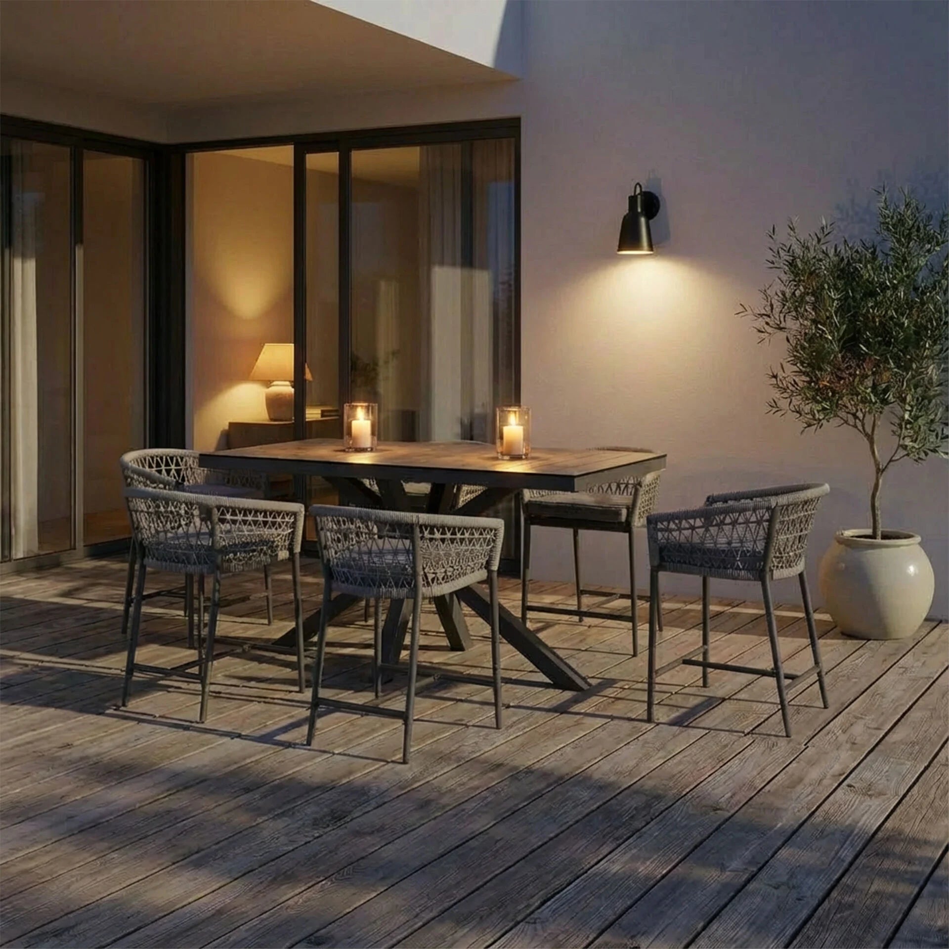 Monaco 6 Seater Low Bar Table - Cool Linen
