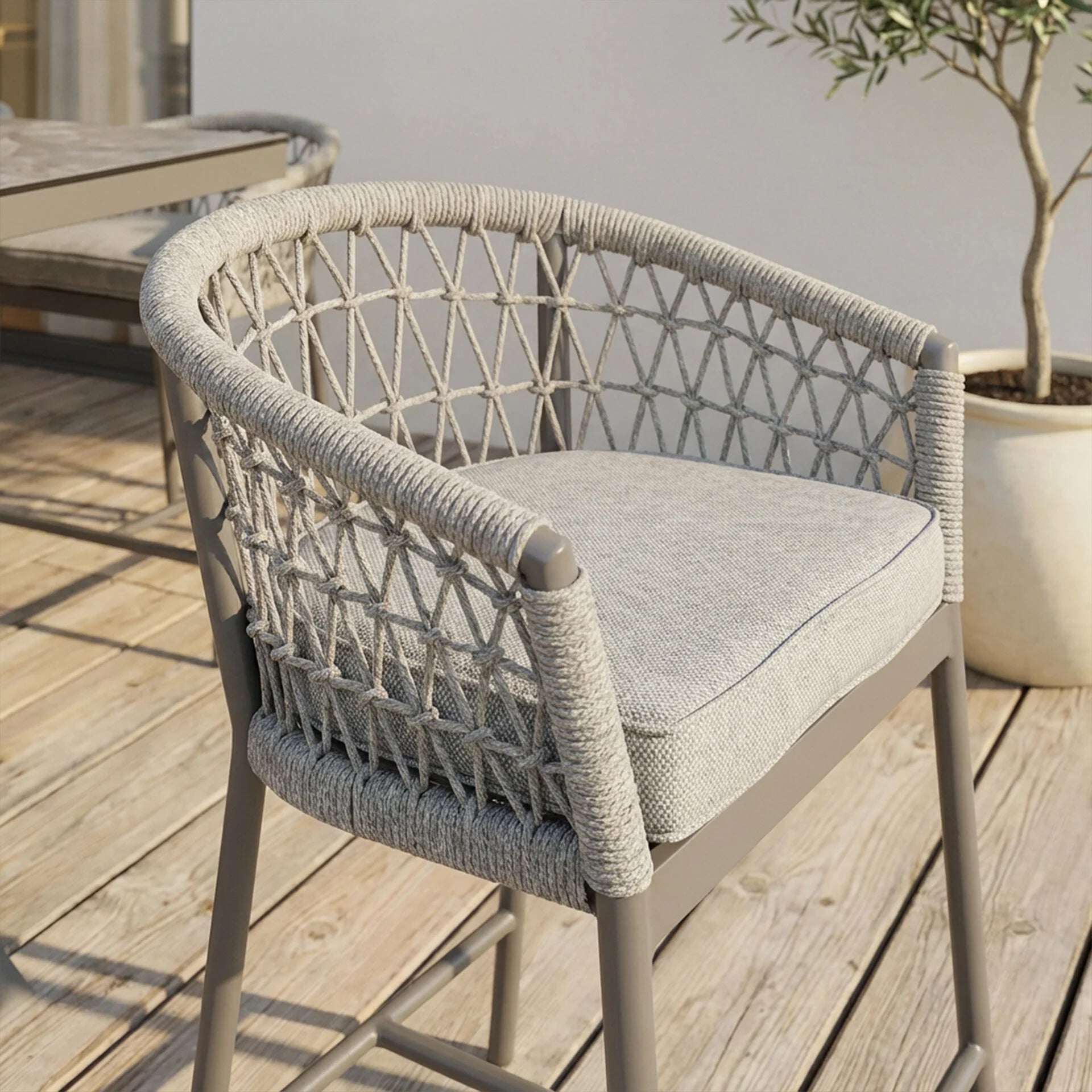 Monaco 6 Seater Low Bar Table - Cool Linen