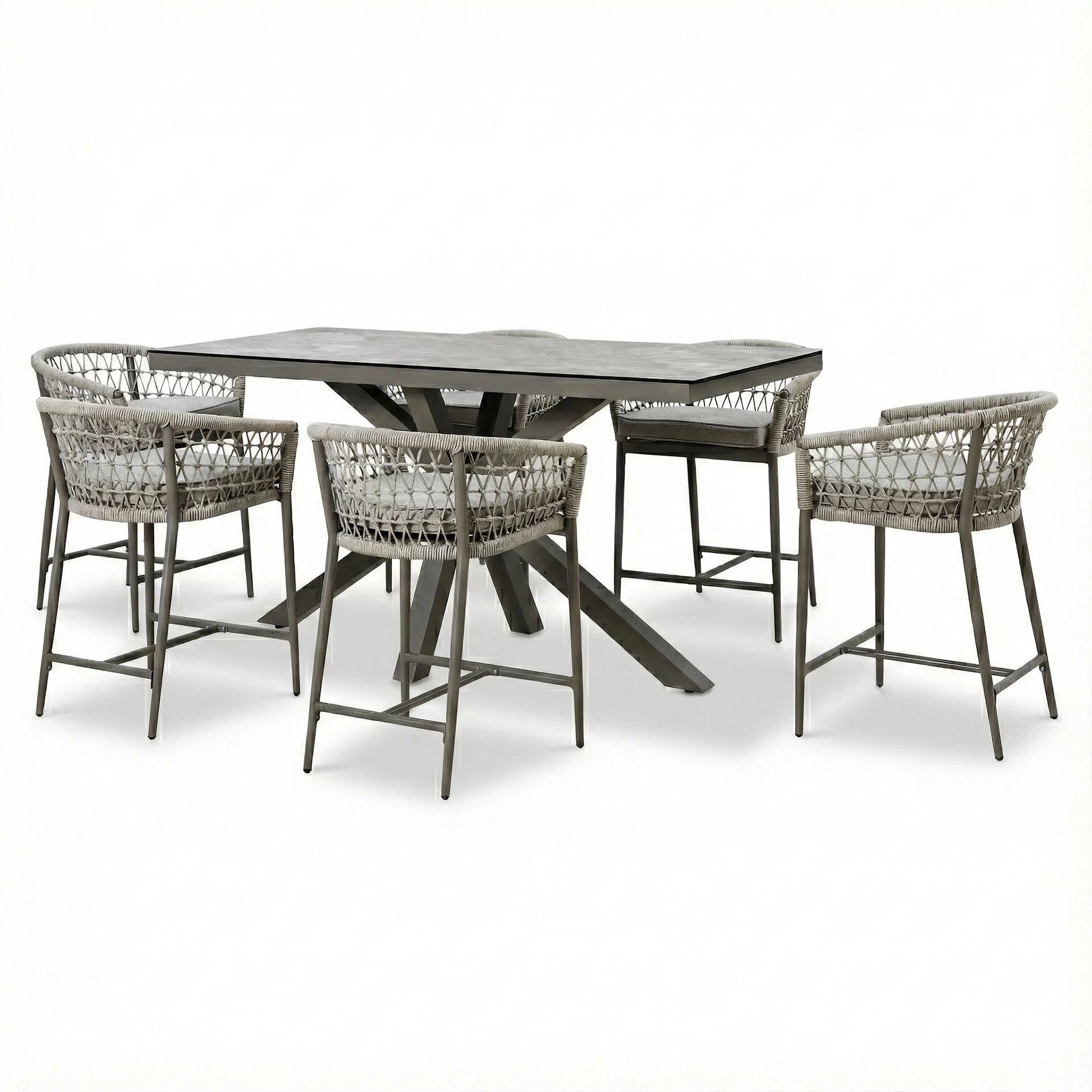 Monaco 6 Seater Low Bar Table - Cool Linen