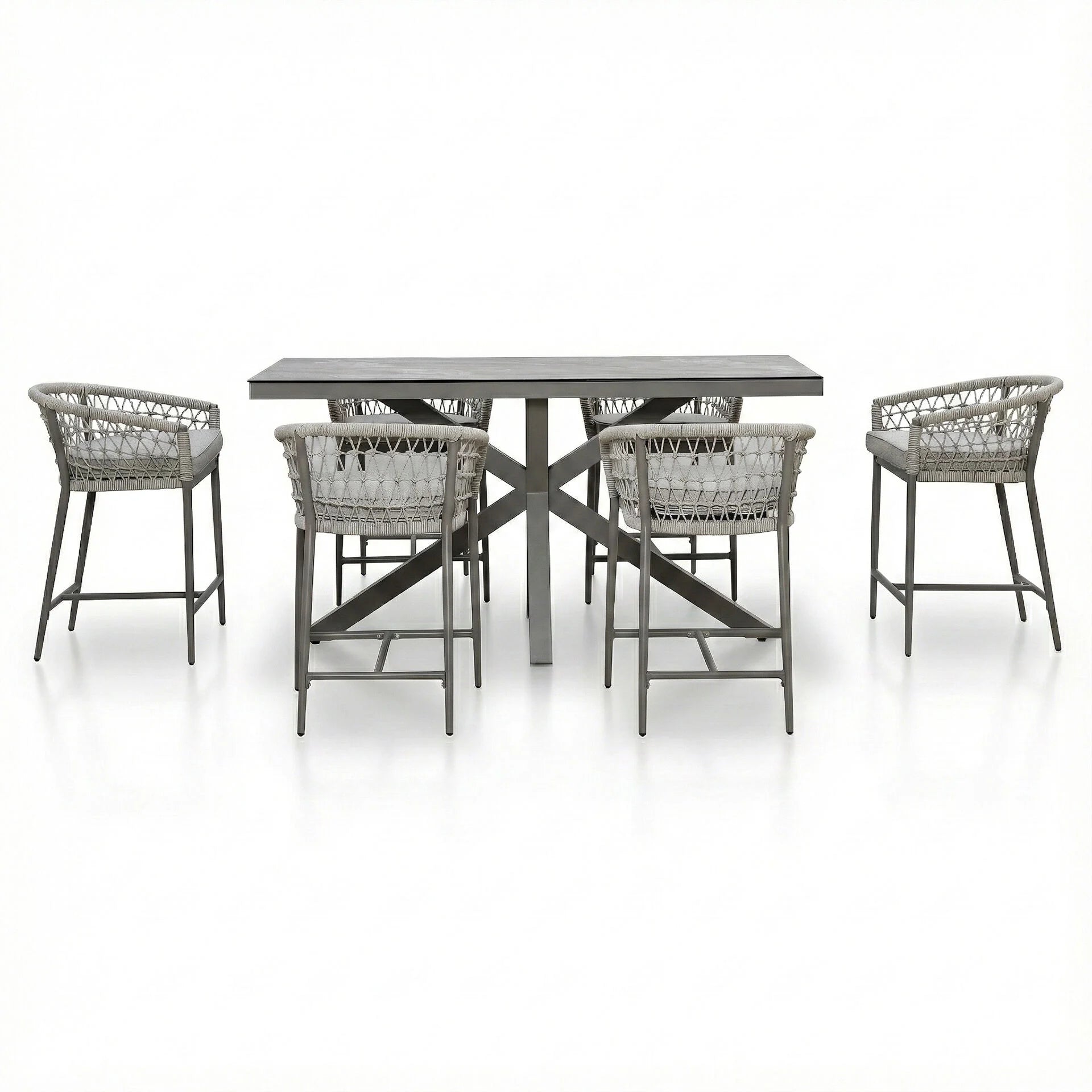Monaco 6 Seater Low Bar Table - Cool Linen