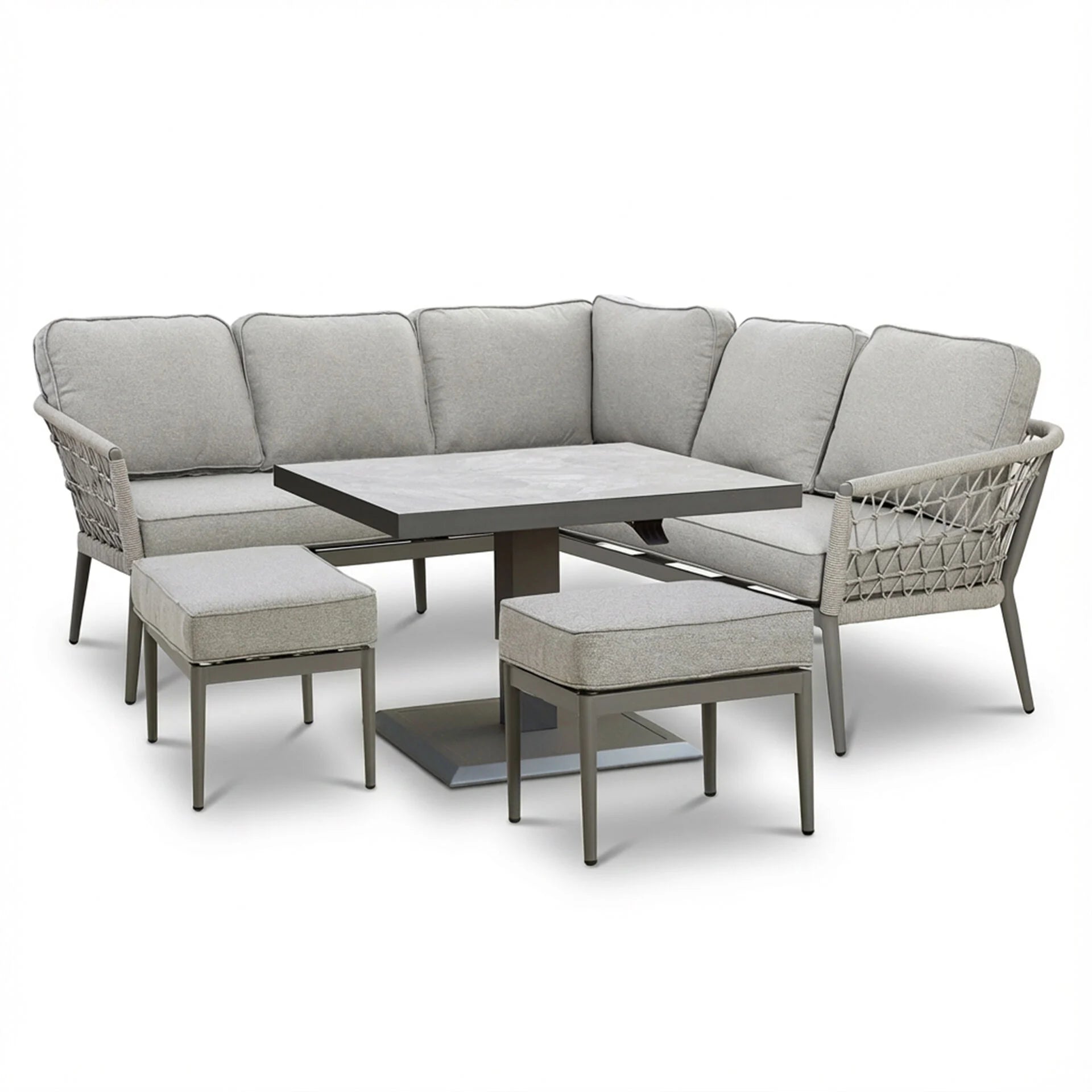 Monaco Square Corner Dining Set with Rising Table - Cool Linen