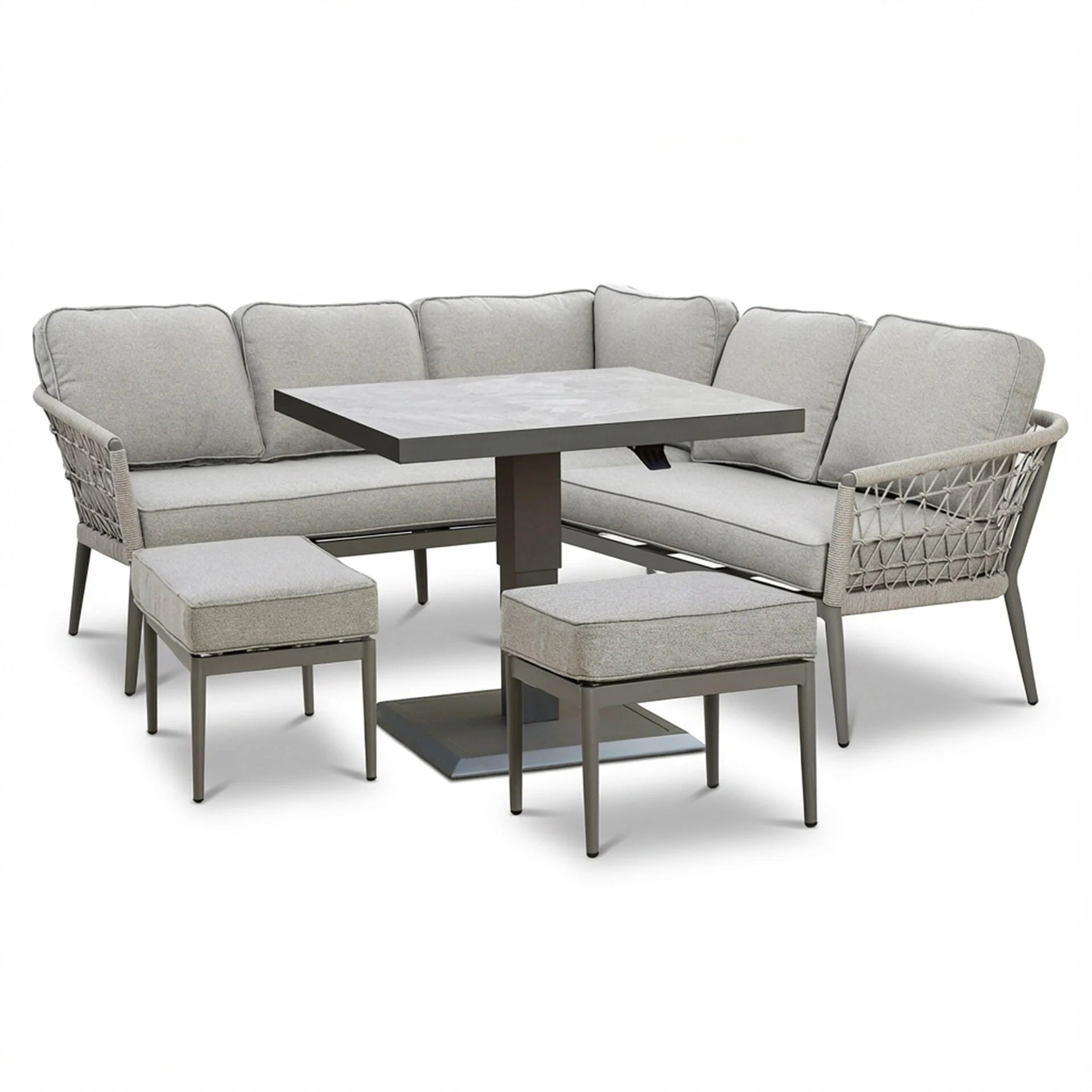 Monaco Square Corner Dining Set with Rising Table - Cool Linen