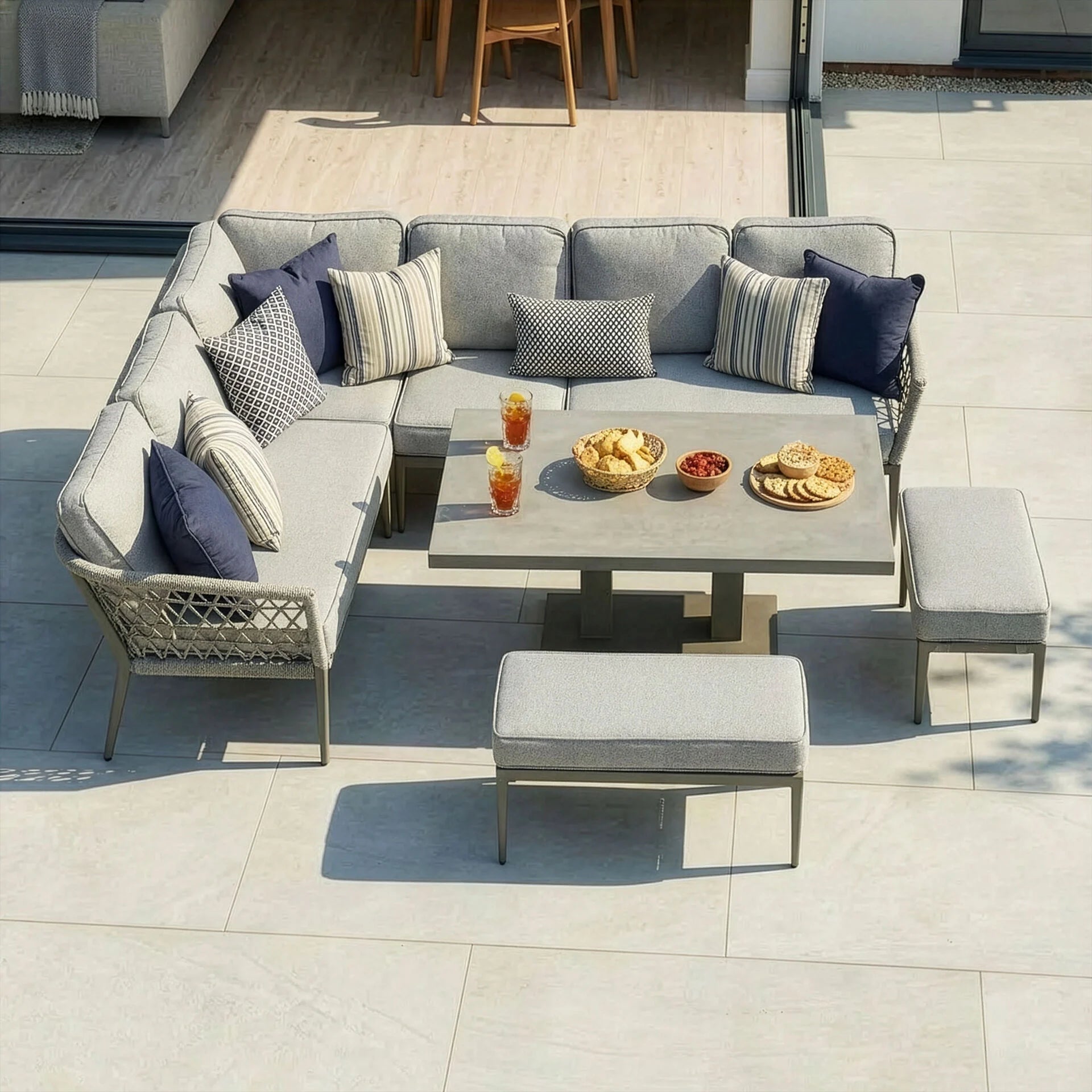Monaco Rectangular Corner Dining Set with Rising Table - Cool Linen