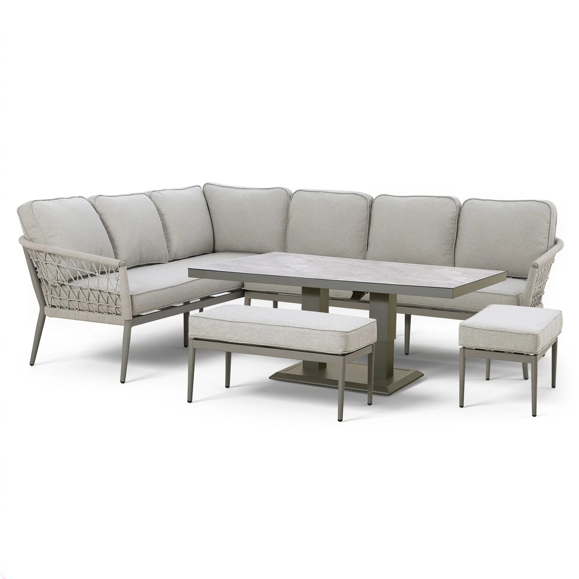 Monaco Rectangular Corner Dining Set with Rising Table - Cool Linen