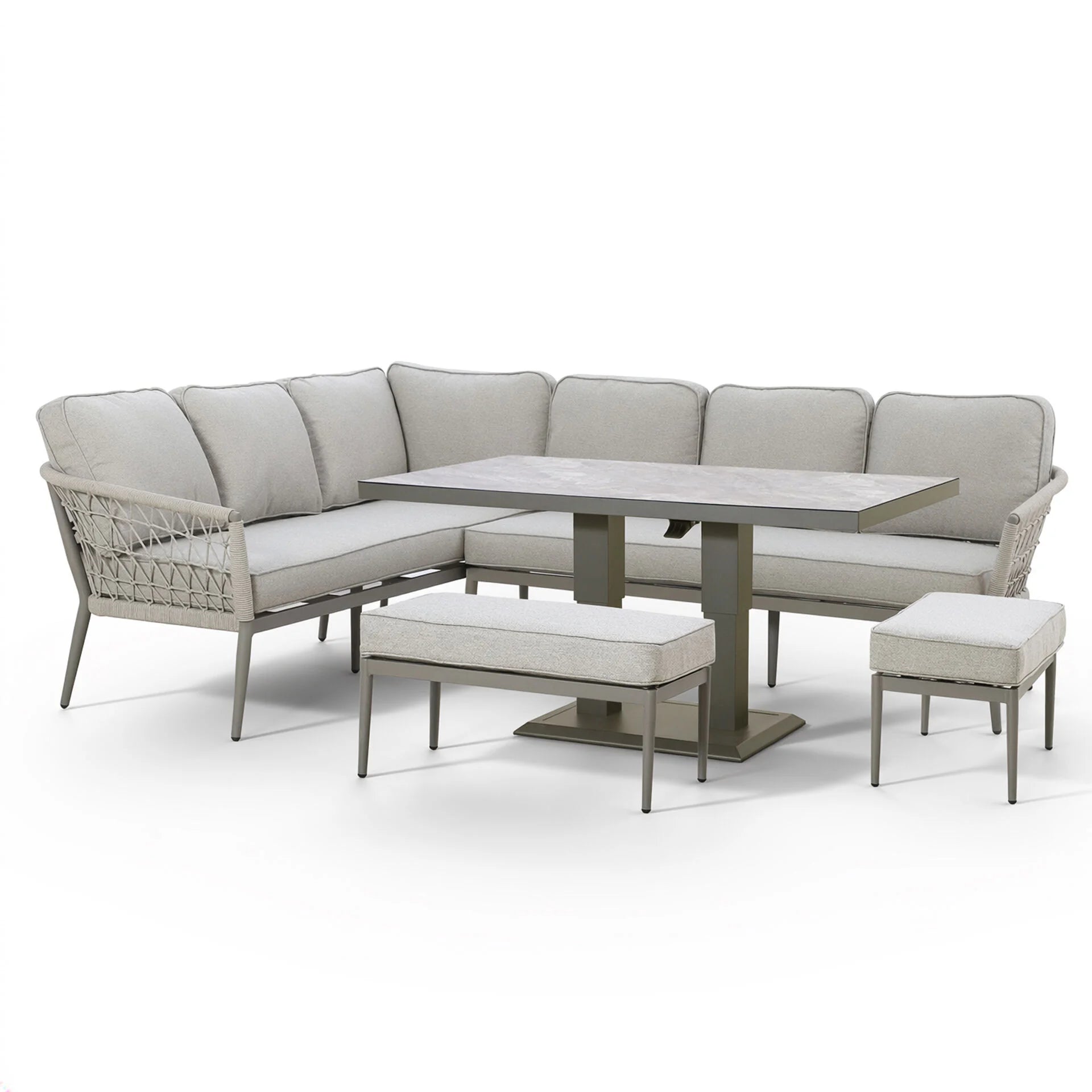 Monaco Rectangular Corner Dining Set with Rising Table - Cool Linen