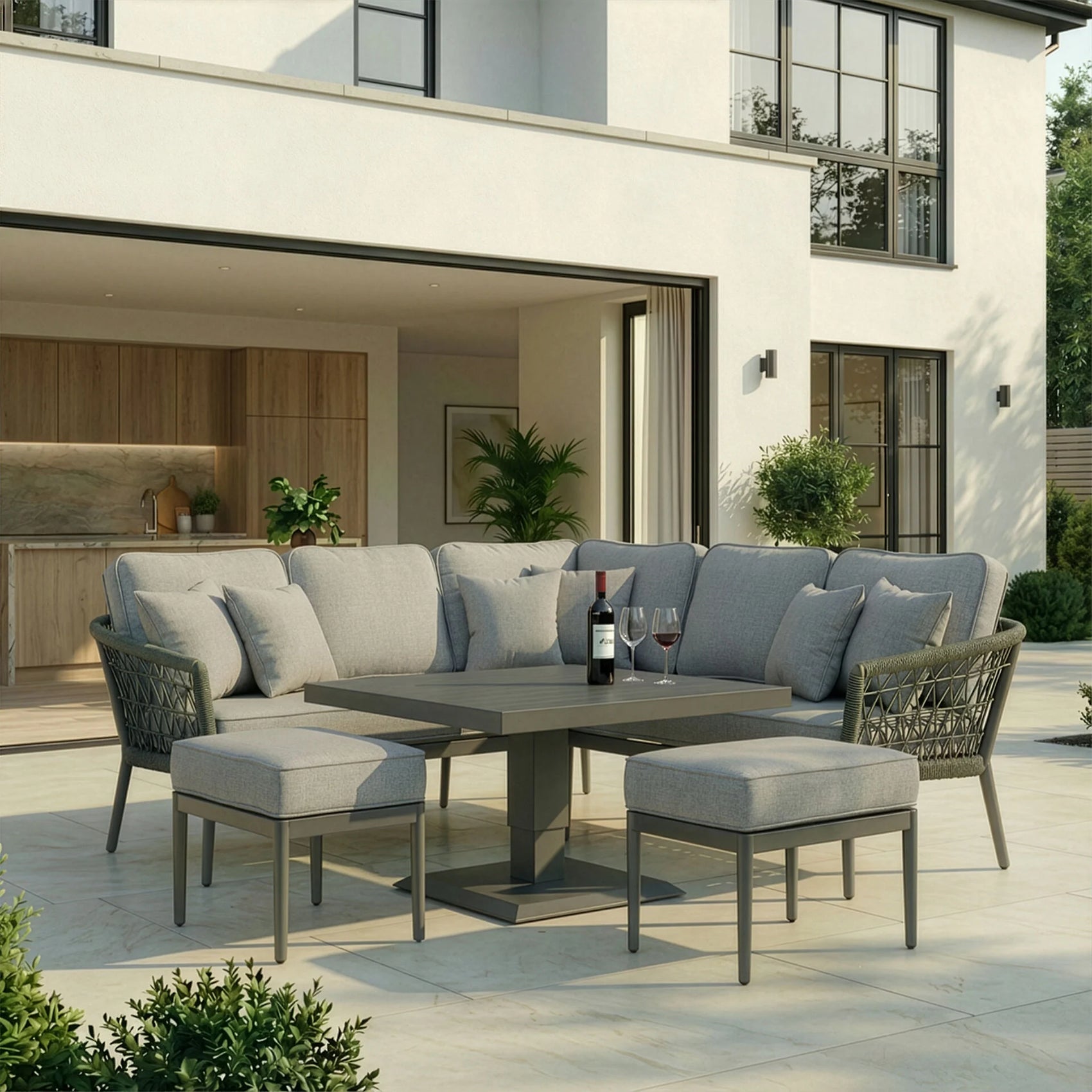 Monaco Square Corner Dining Set with Rising Table - Ivy Green
