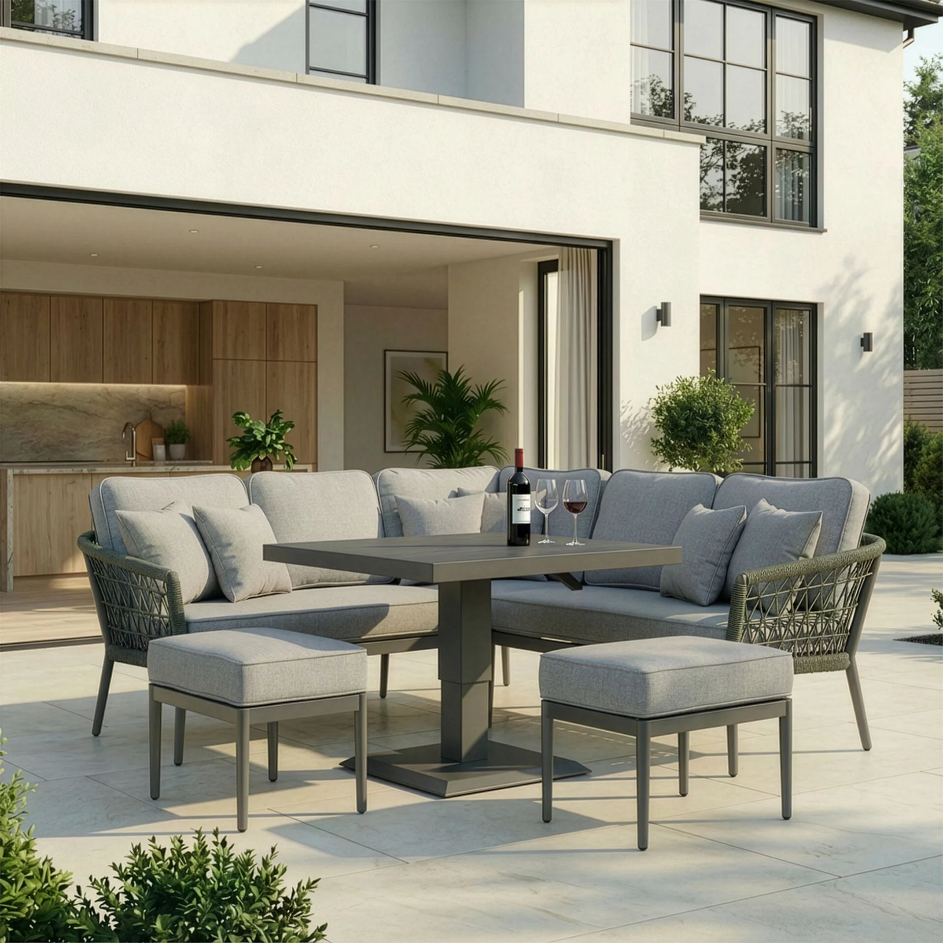 Monaco Square Corner Dining Set with Rising Table - Ivy Green