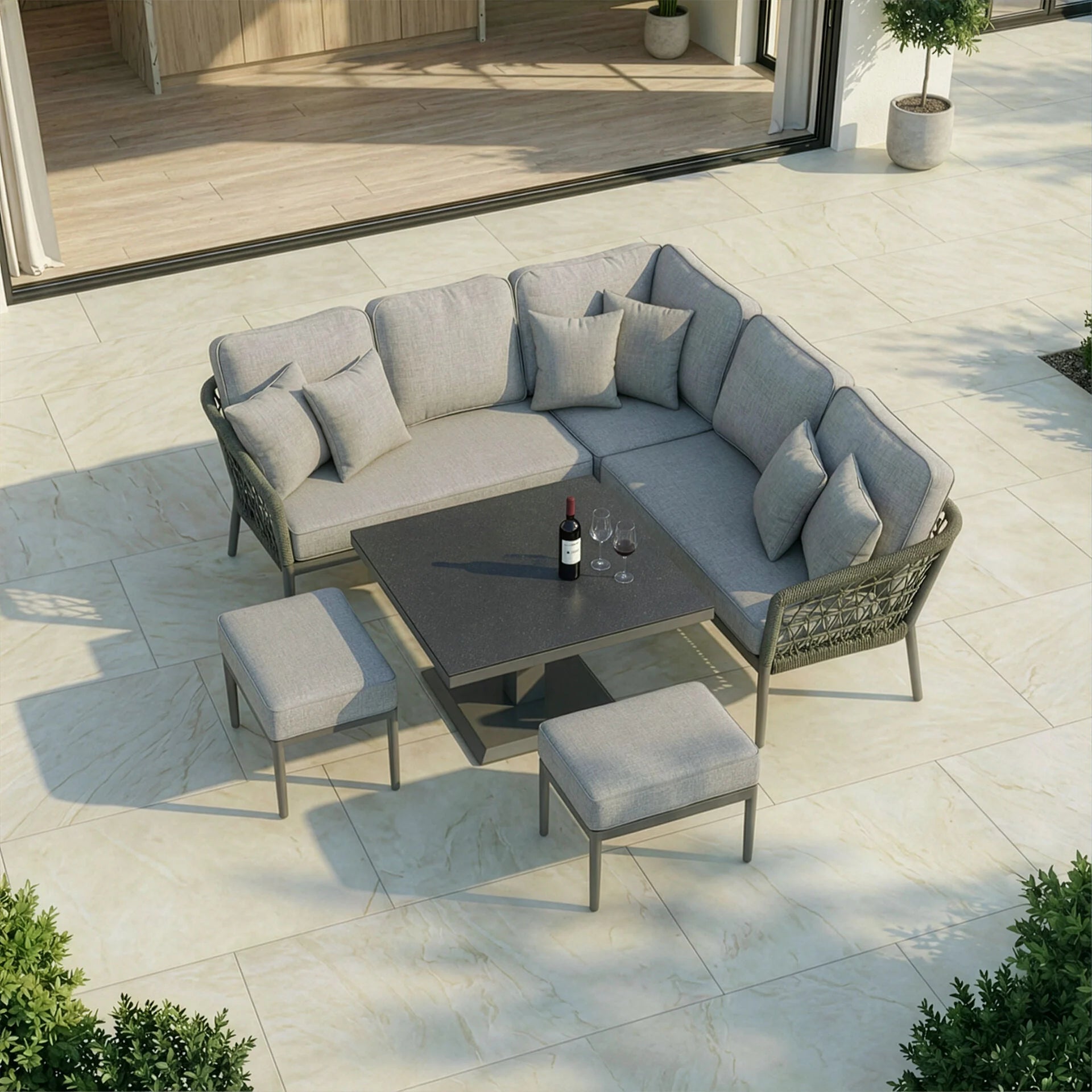 Monaco Square Corner Dining Set with Rising Table - Ivy Green