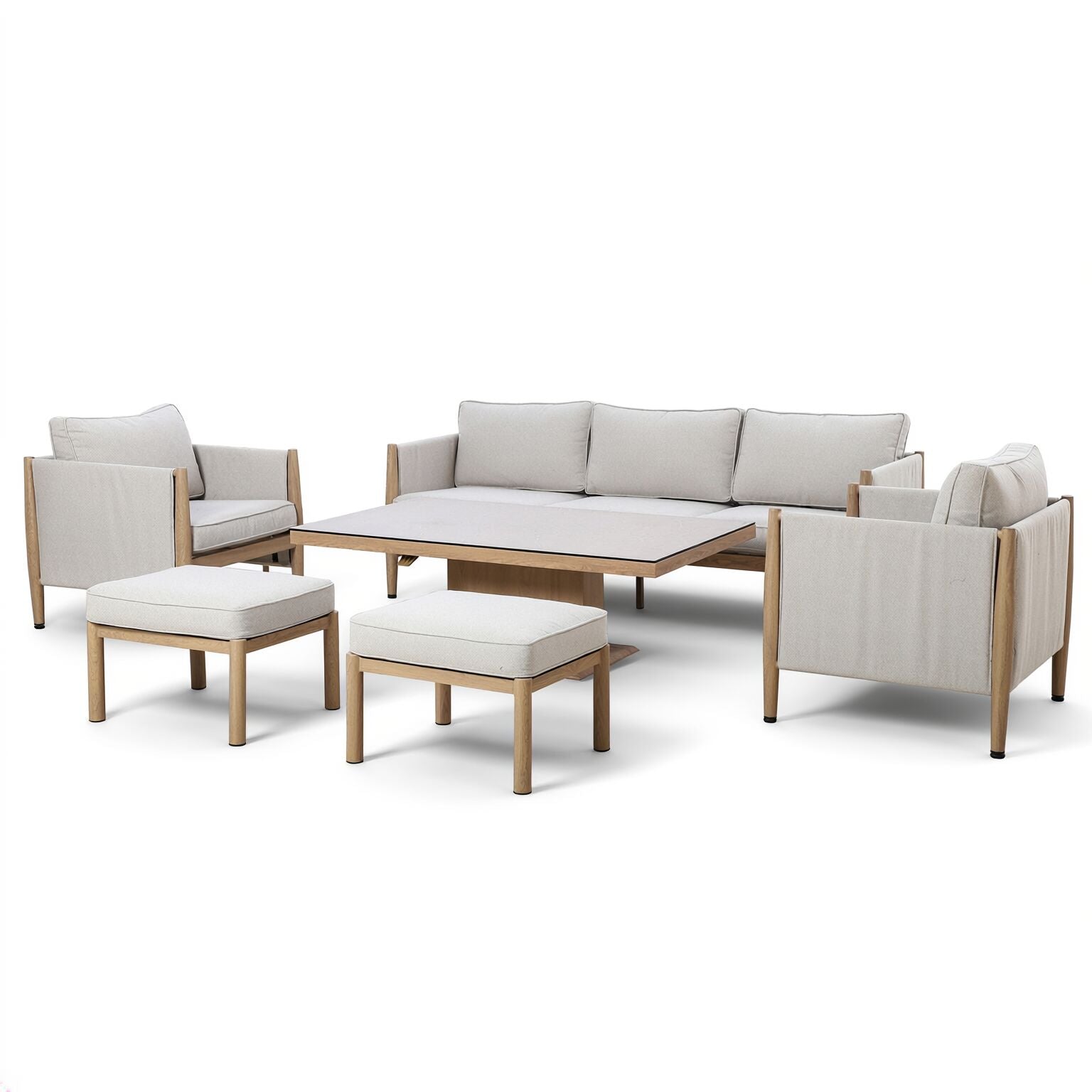 Burford 3 Seater Sofa Dining Set with Rising Table - with Seasonsure Cushions - Almond