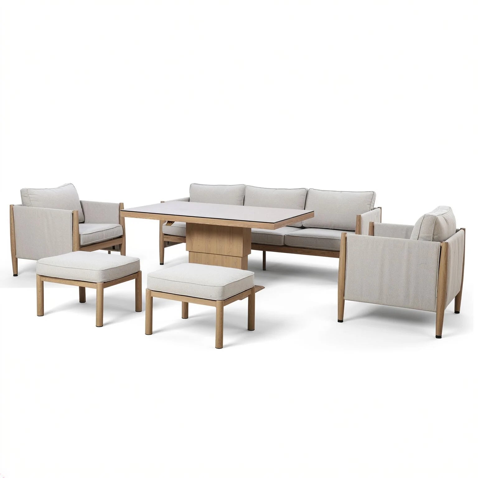 Burford 3 Seater Sofa Dining Set with Rising Table - with Seasonsure Cushions - Almond
