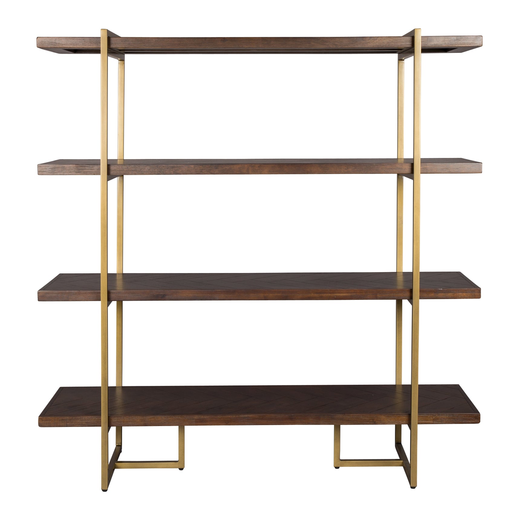 Dutchbone Class Herringbone Brown Oak Wood & Brass Display Unit