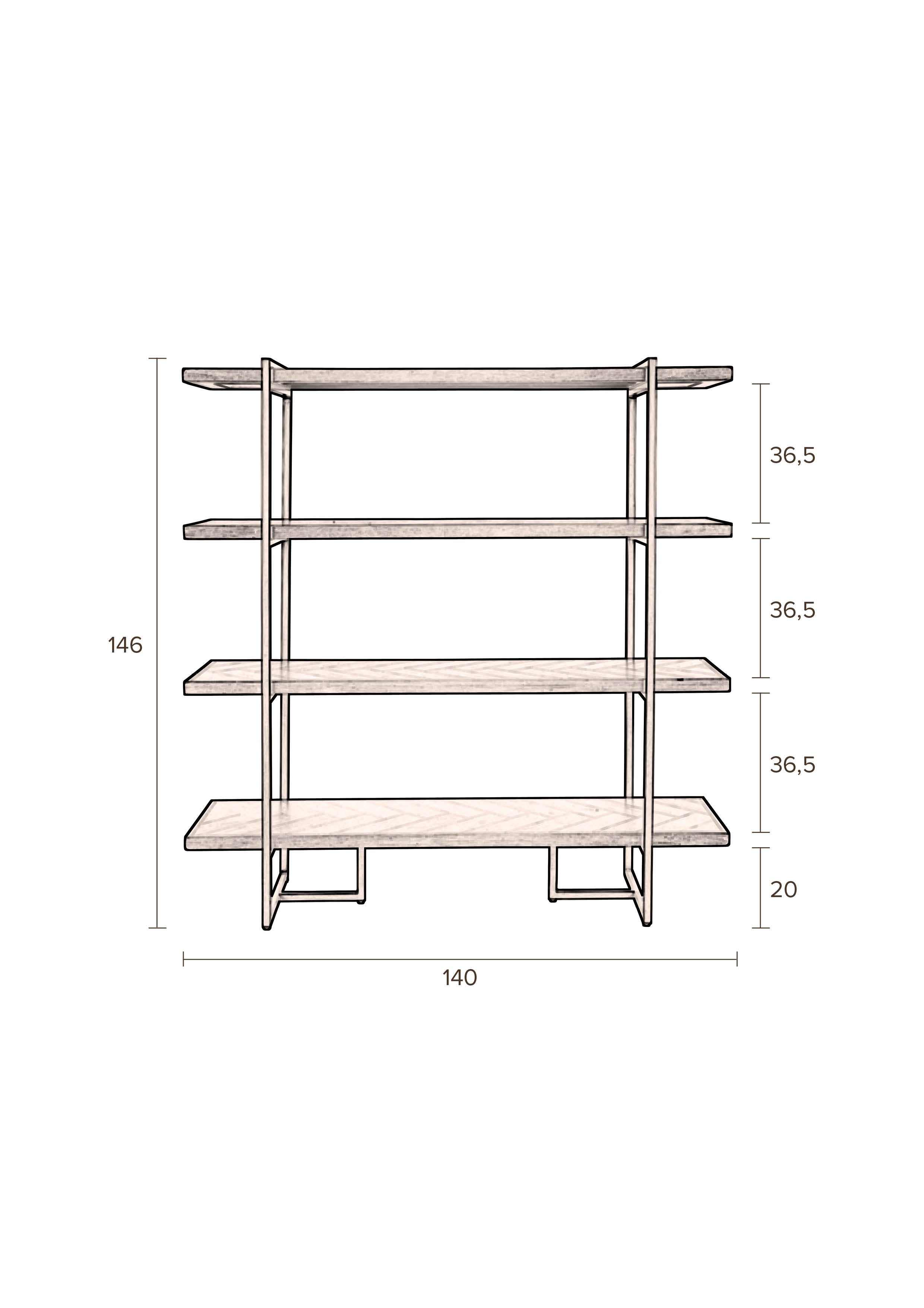 Dutchbone Class Herringbone Brown Oak Wood & Brass Display Unit