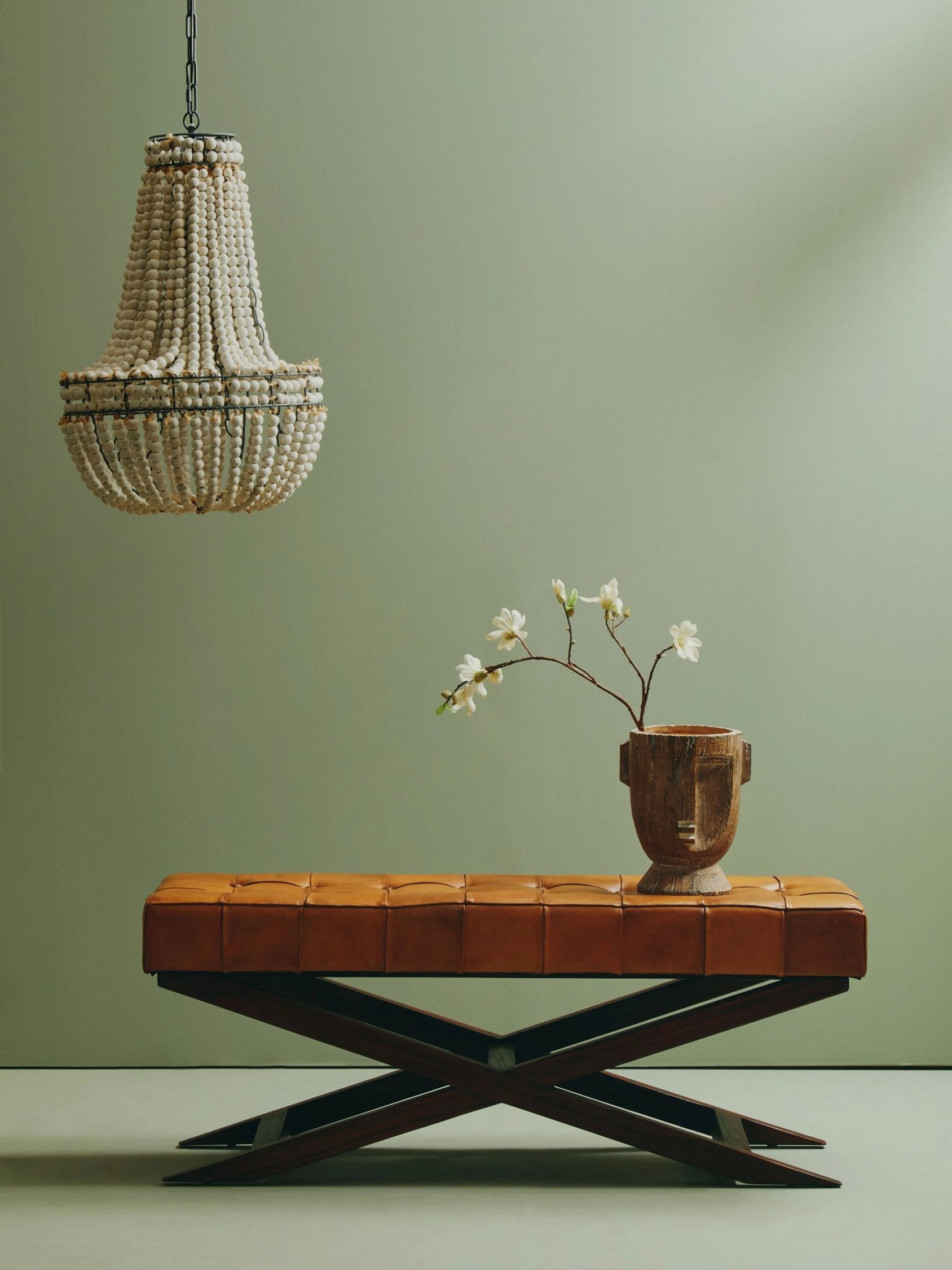 Kalahari Brown Leather & Cedar Wood Bench