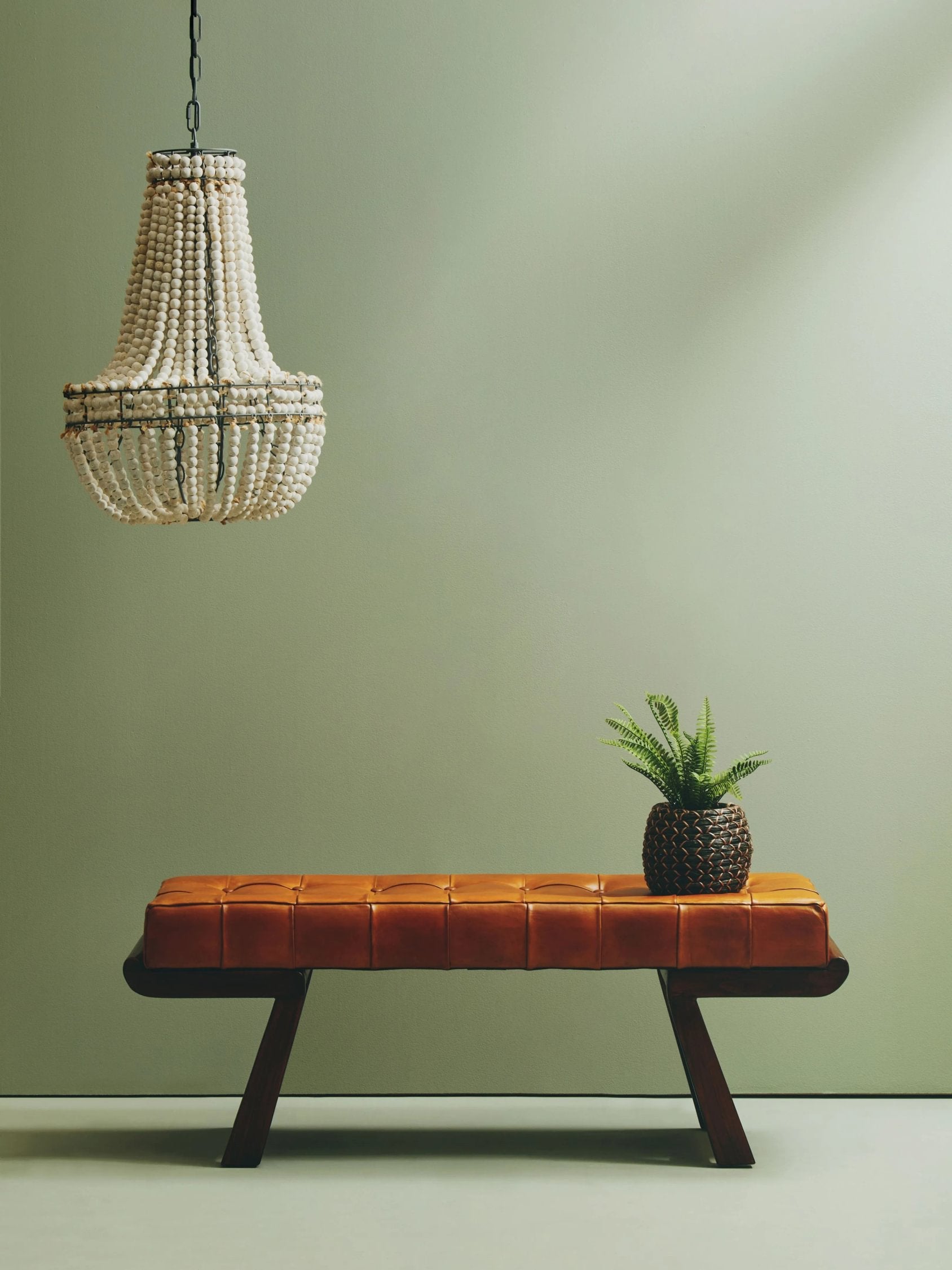 Kalahari Brown Leather & Angular Cedar Wood Bench