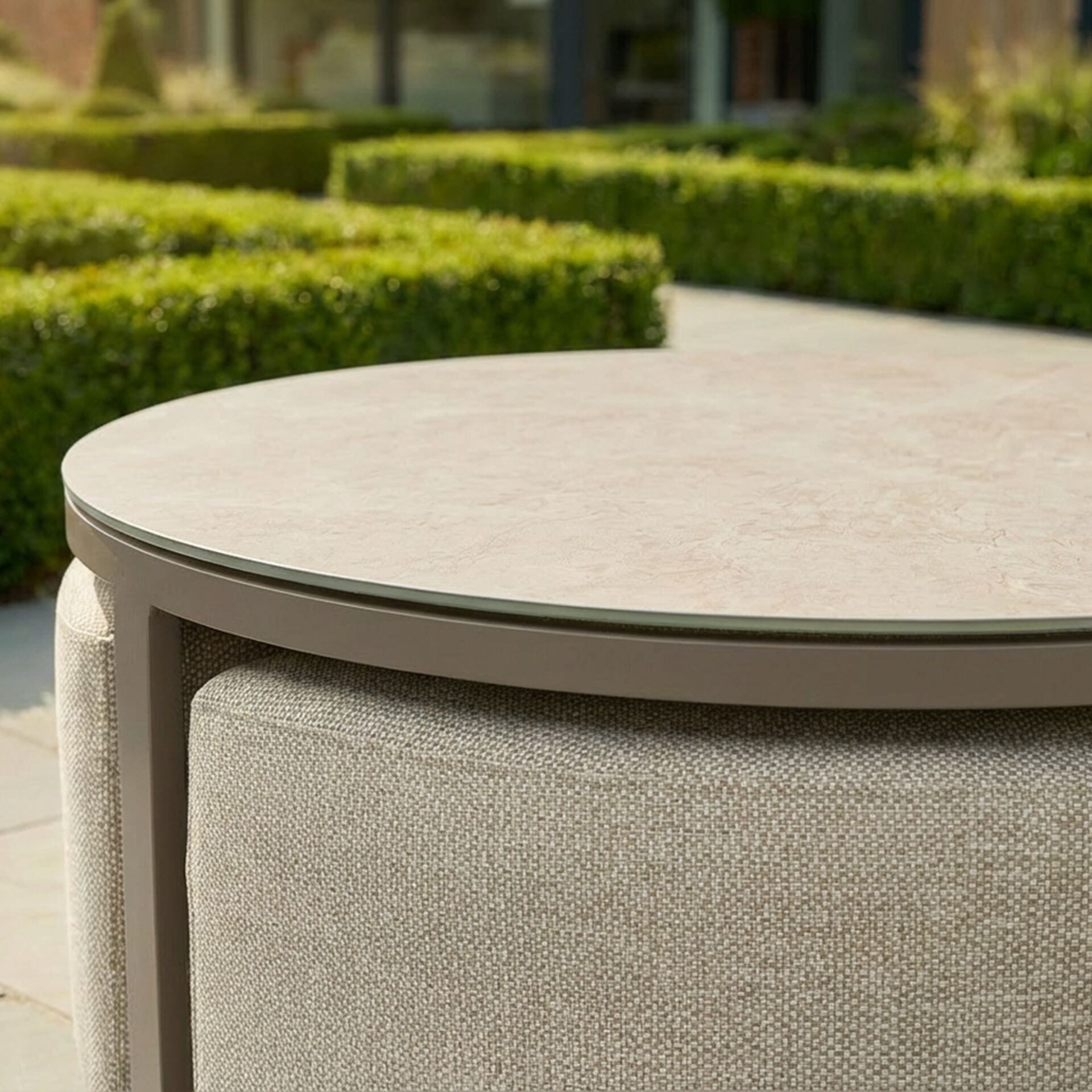 Round Coffee Table with x3 Footstools - Latte
