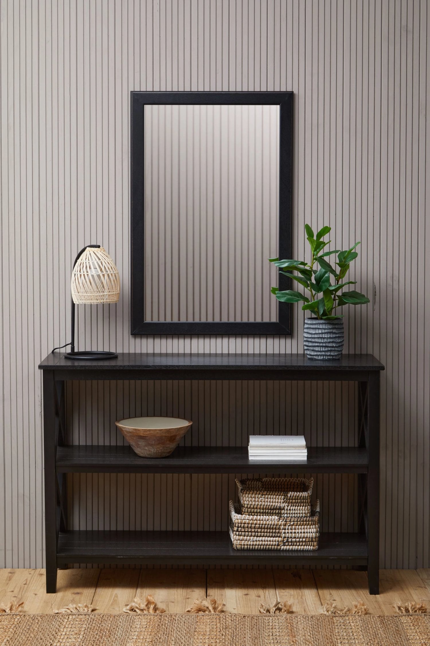 Chelsea Large Black 2 Tier Wood Bookshelf