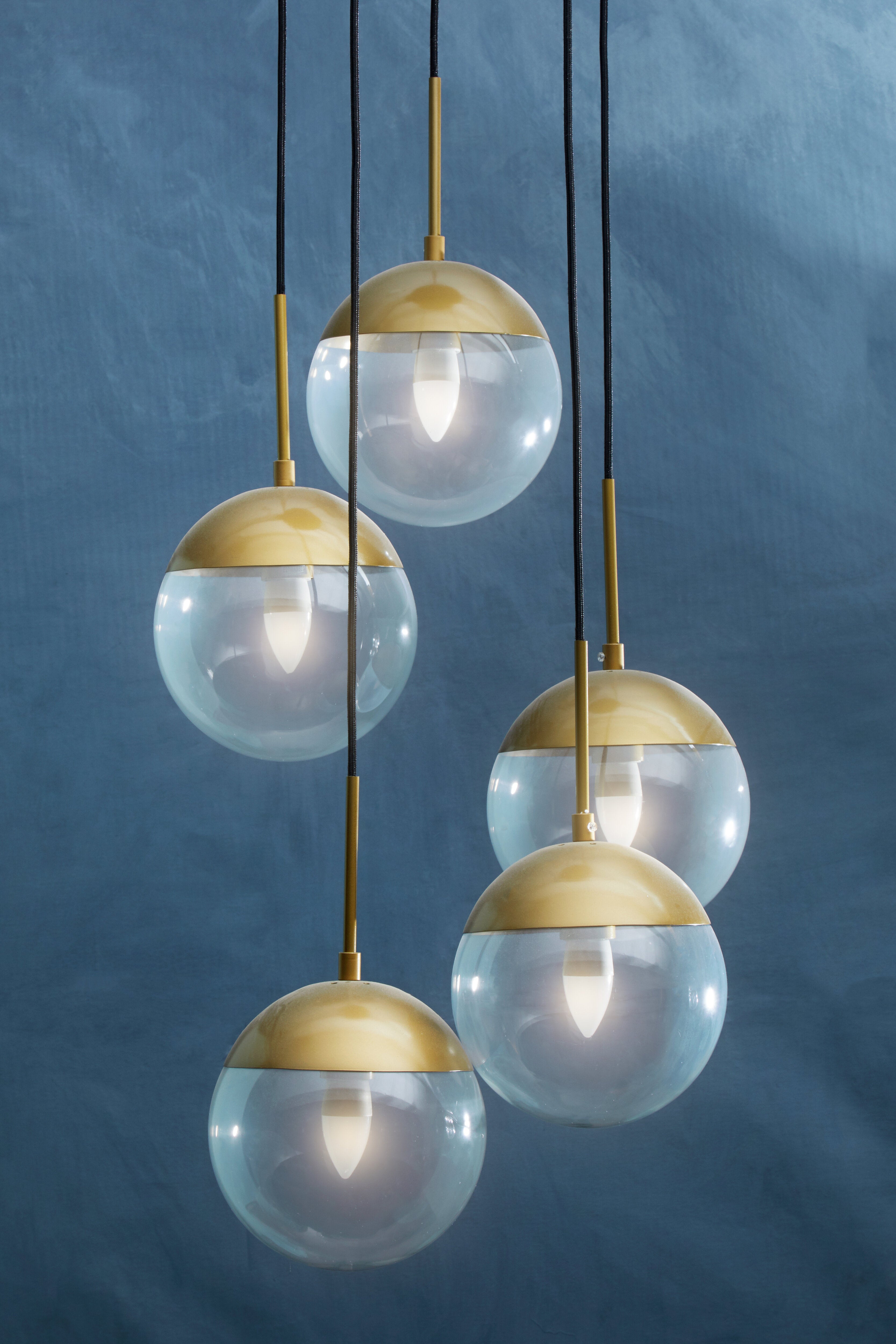 Kidston Gold Finish Five Pendant Lights