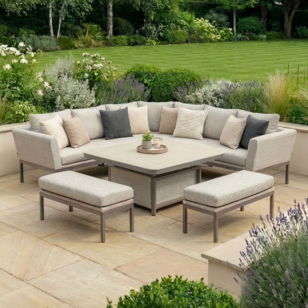 Pulse Deluxe Square Corner Dining Set with Rising Table - Latte