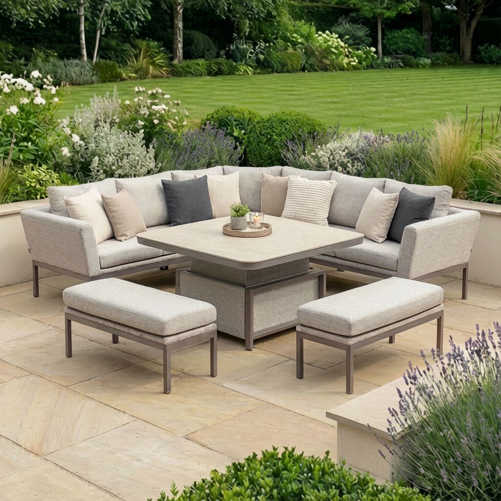 Pulse Deluxe Square Corner Dining Set with Rising Table - Latte